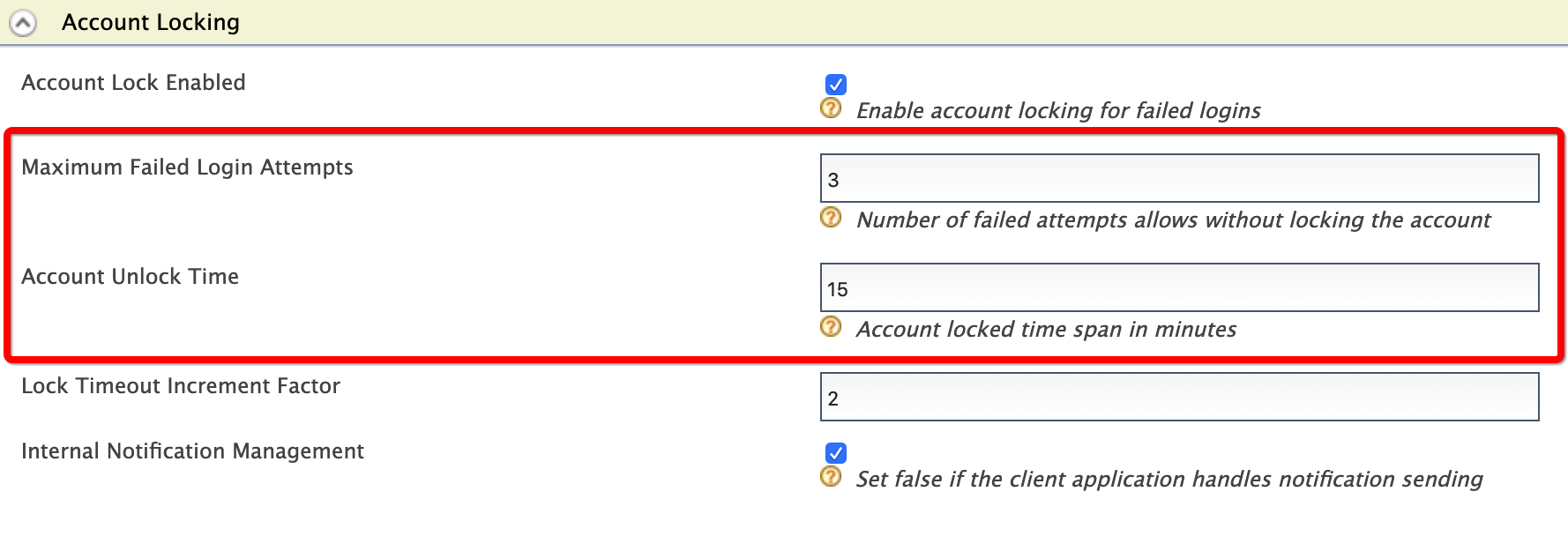Account Locking form