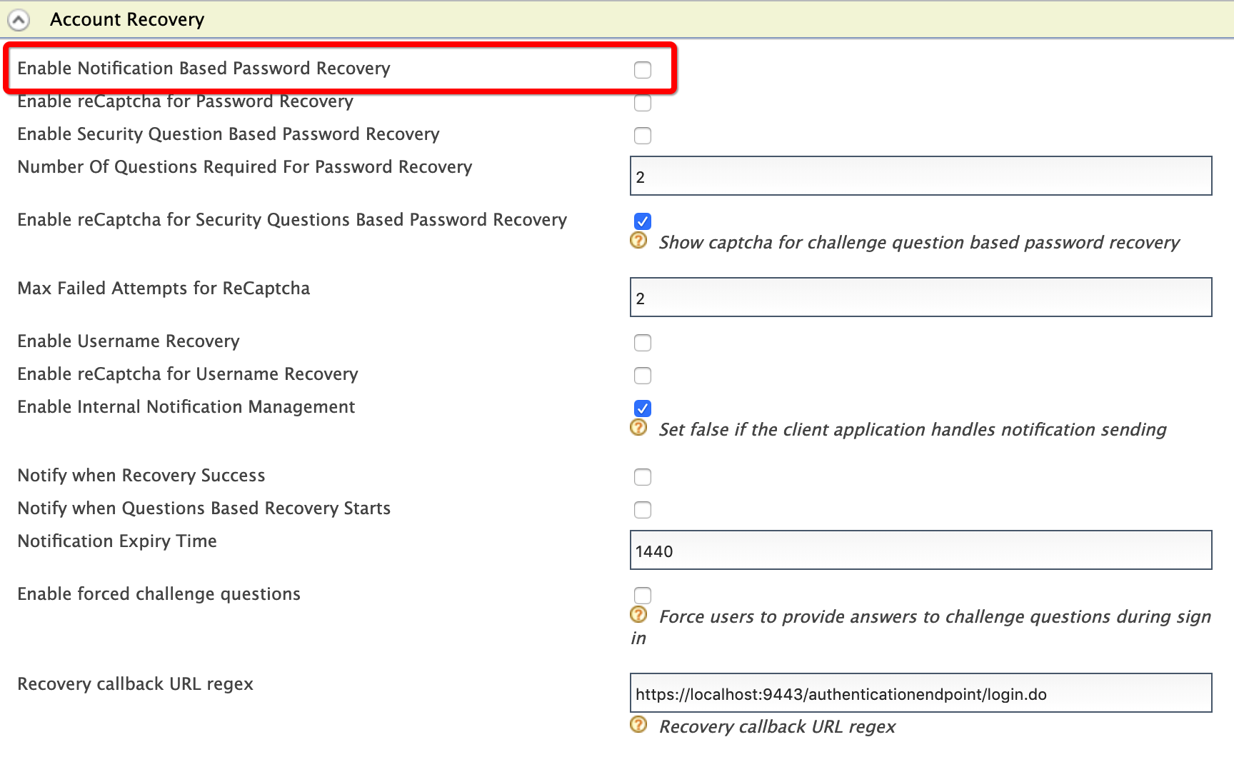 Notification-Based Password Recovery Option