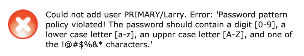Password Pattern Viloated error message