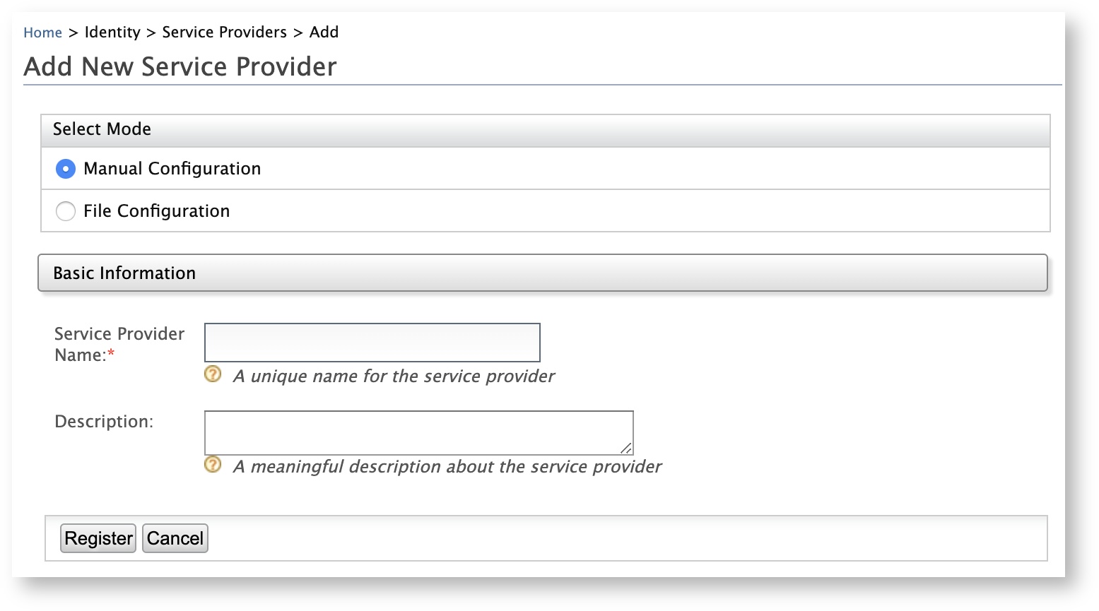 Add New Service Provider screen