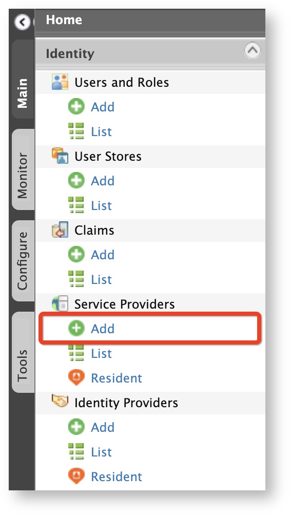 Add Service Provider menu-item