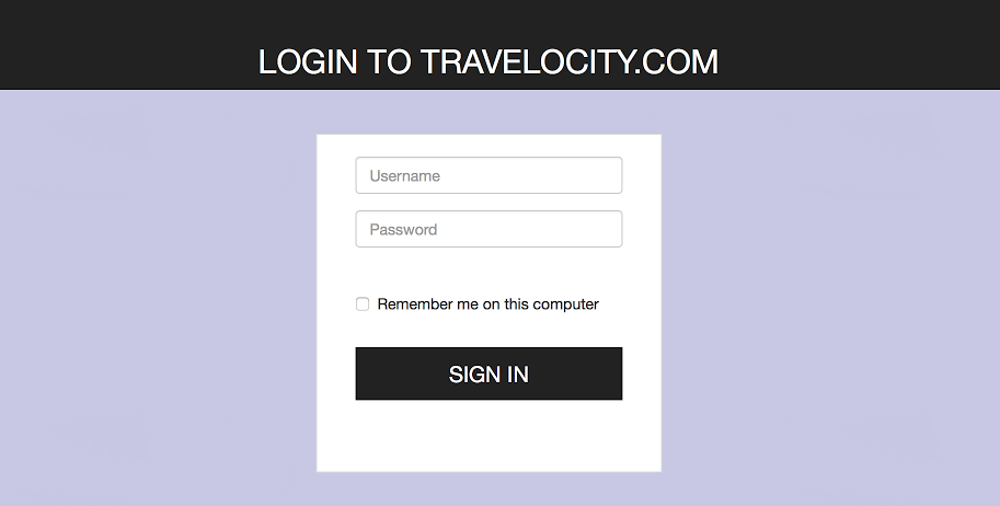 Travelocity login screen