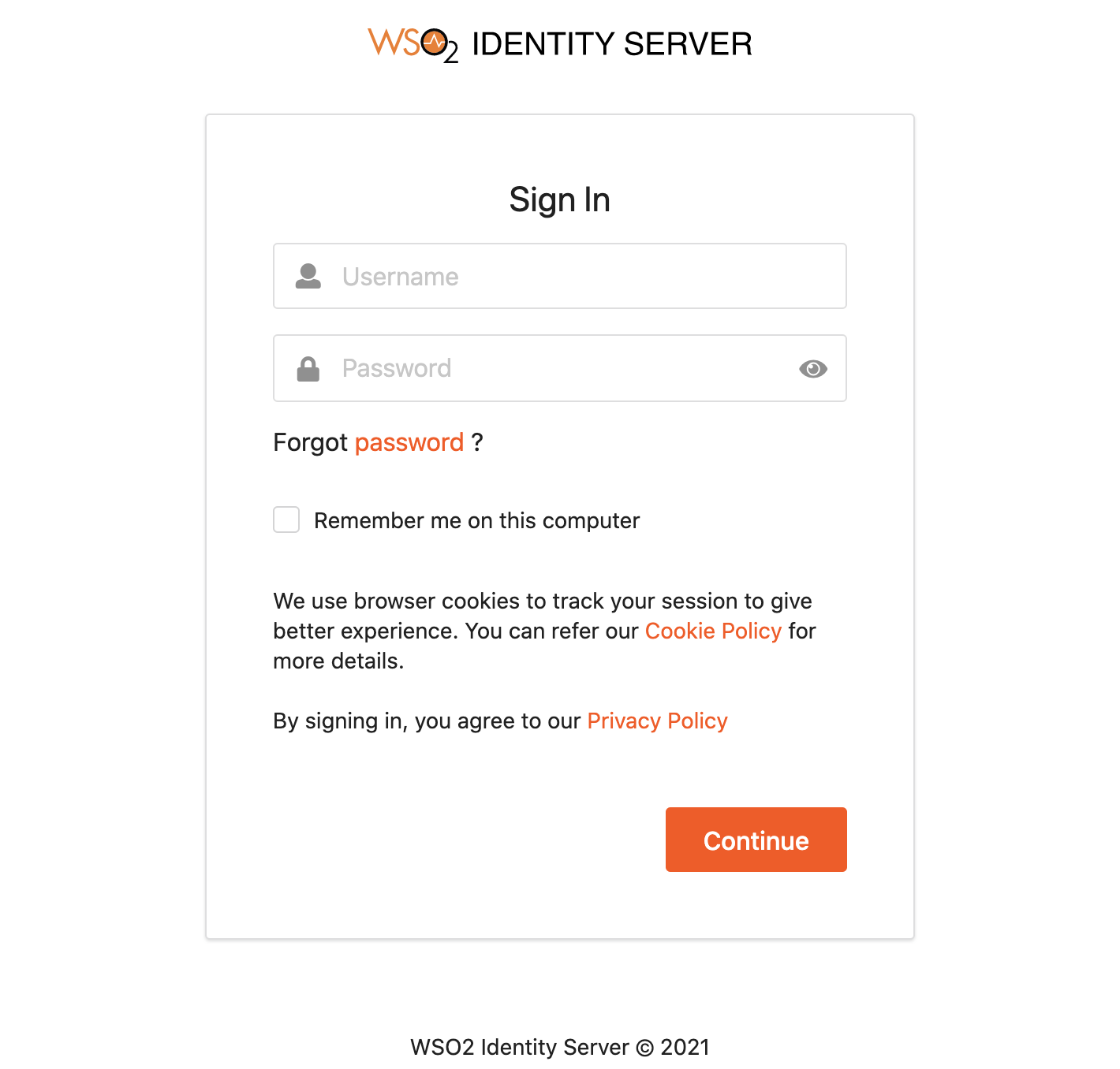 Identity Server sign in screen