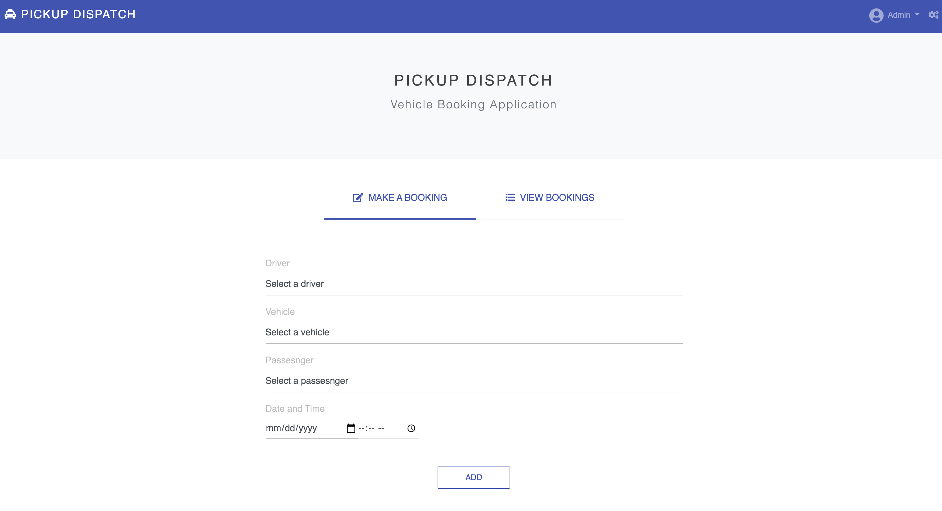 Pickup Dispatch home page
