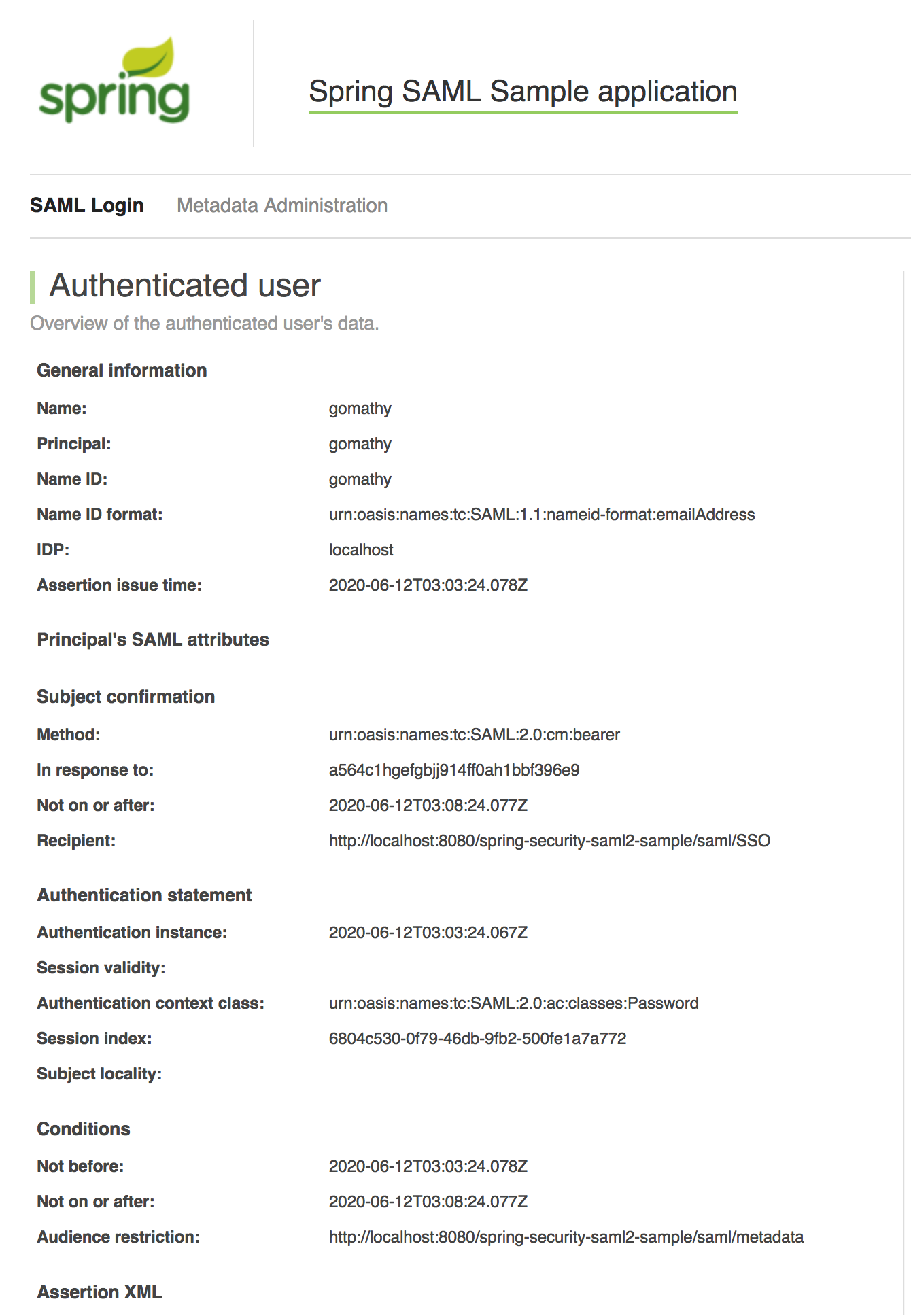 Authenticated user information