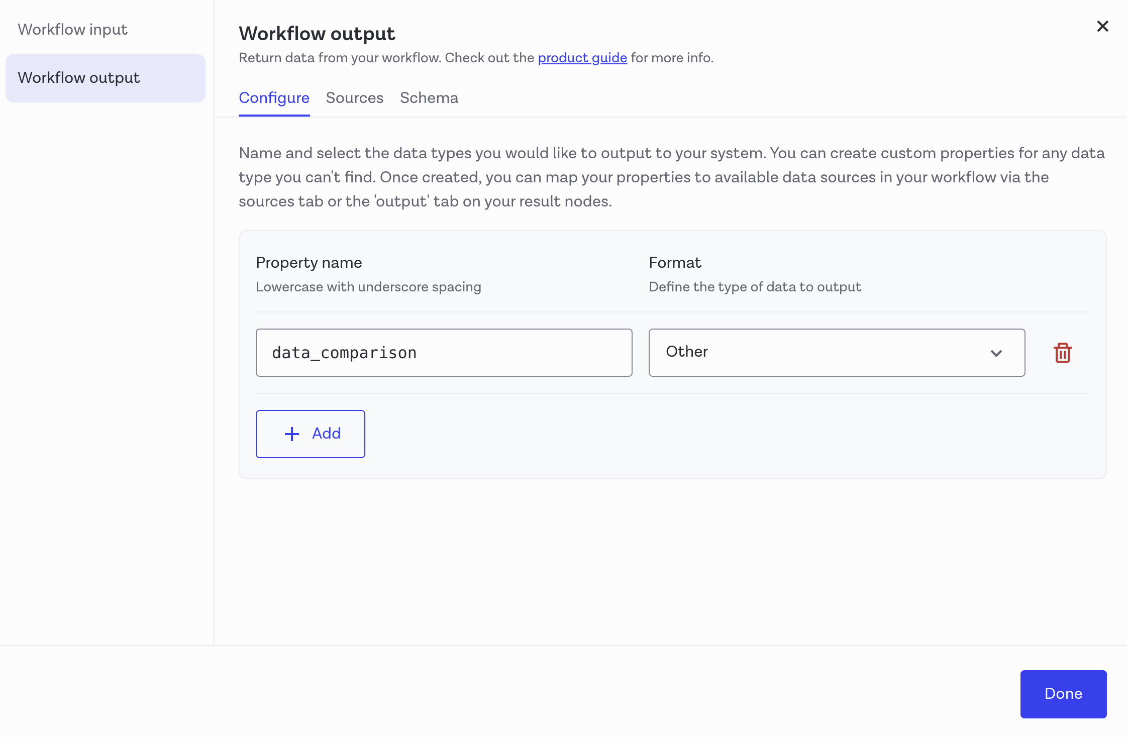Configure workflow output property