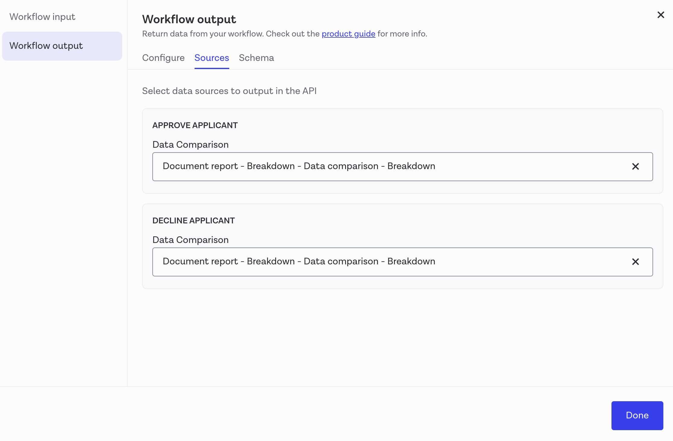 Configure workflow output sources