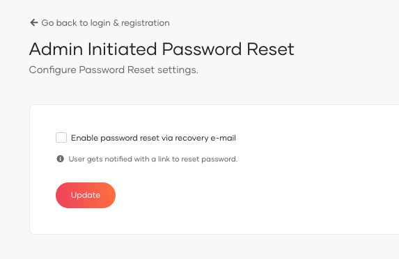 Admin Initiated Password Reset Configuration