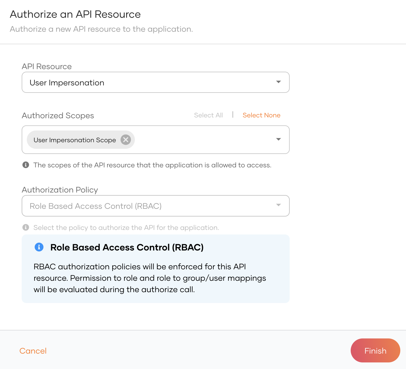 Authorize impersonation API