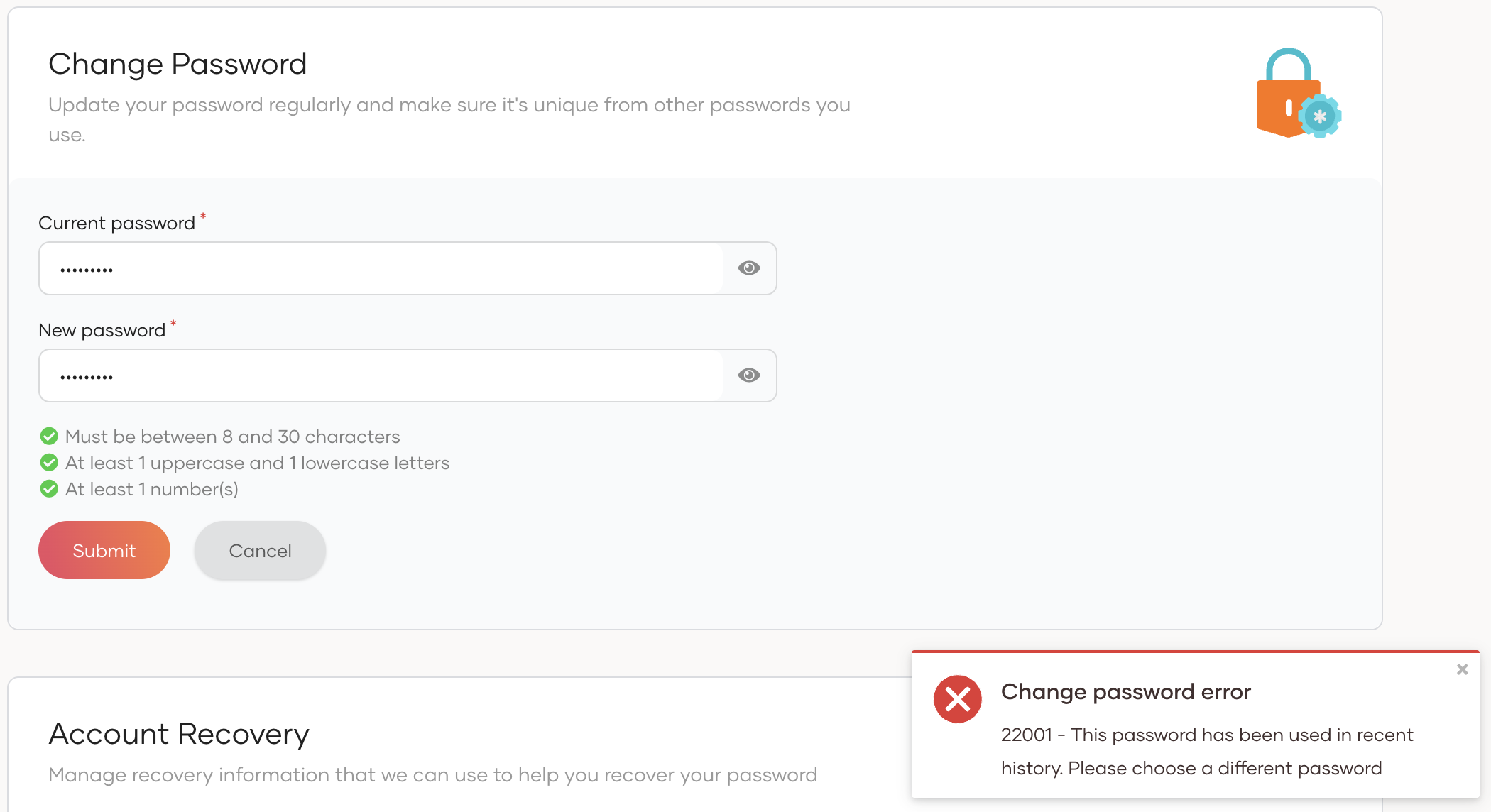Try out password history