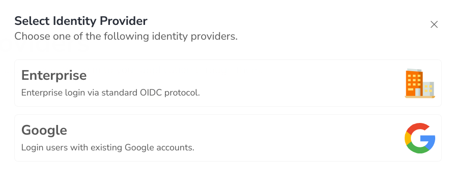 Select Identity Provider method