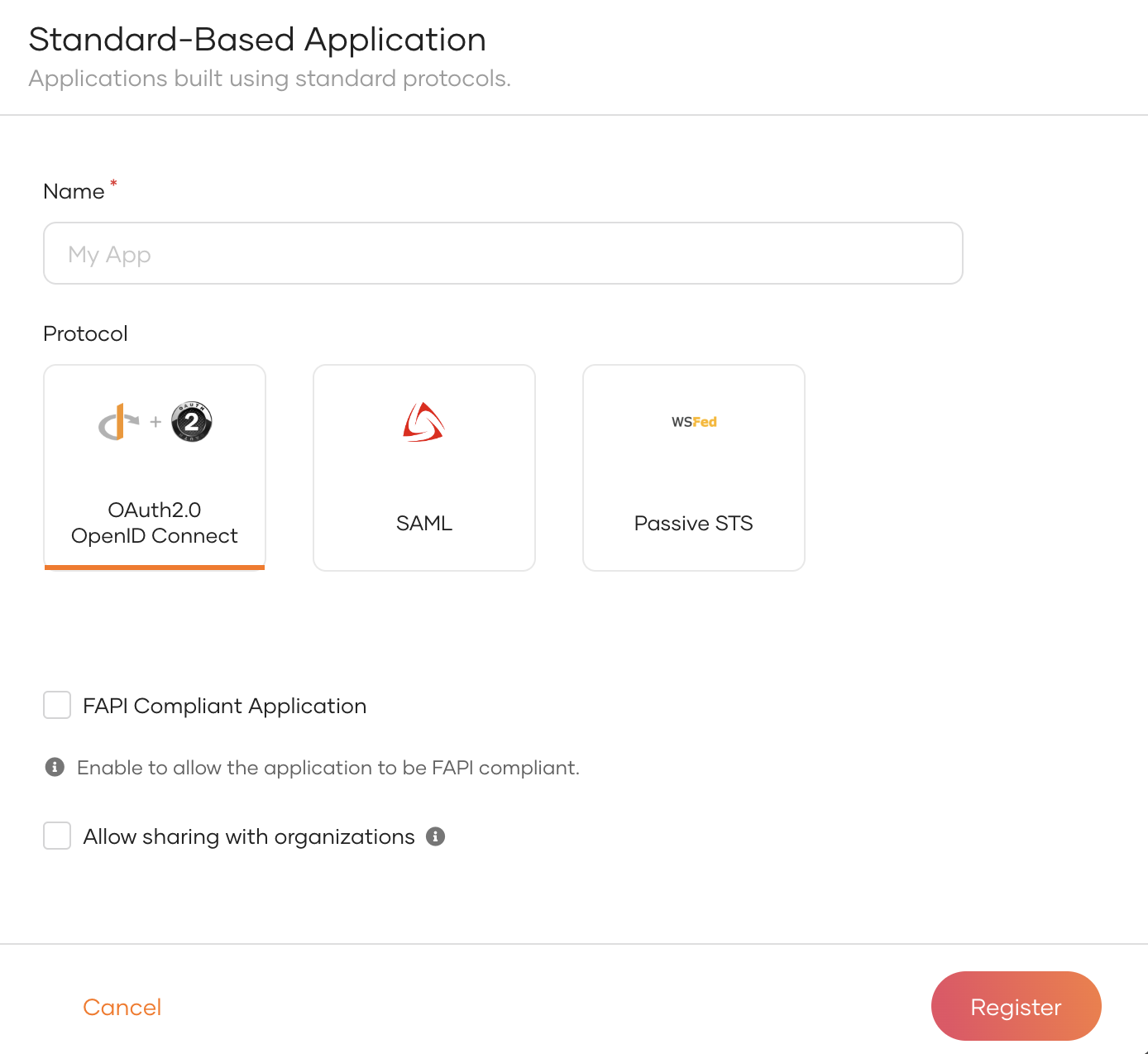Register a standard based application