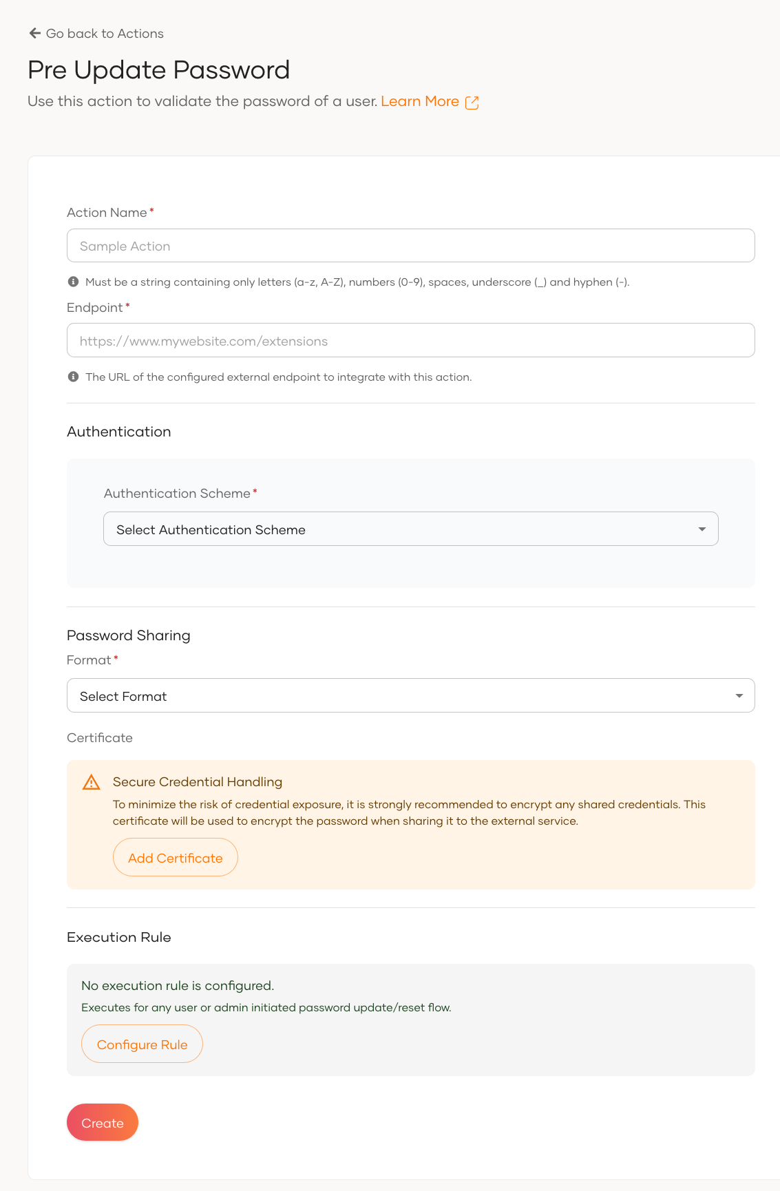 Configure Pre Update Password Action