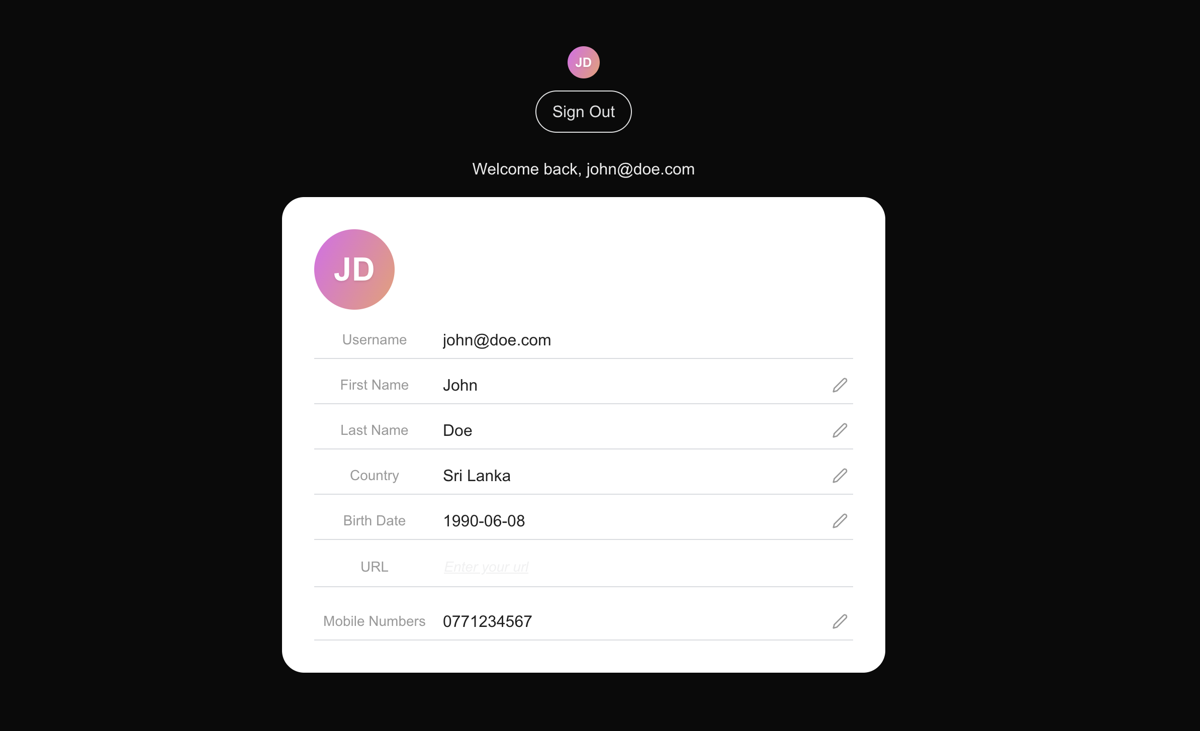 Logout screen