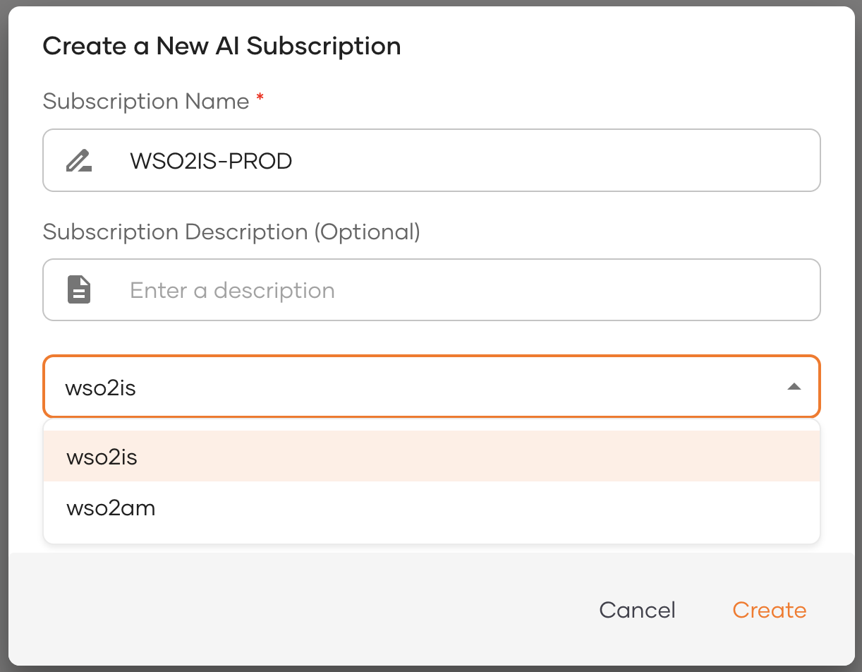 WSO2 AI subscription portal subscription creation