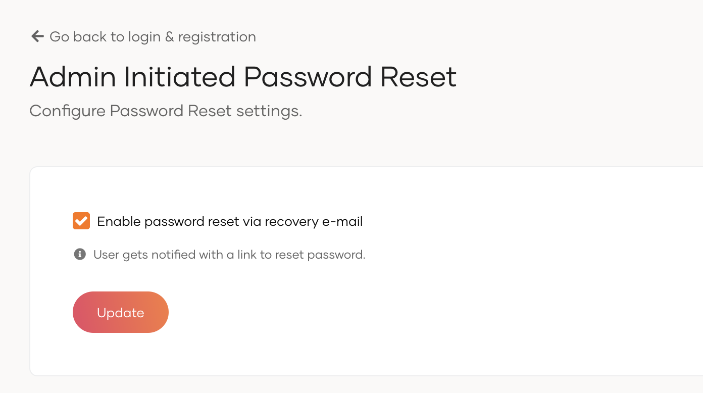 Admin Initiated Password Reset Configuration