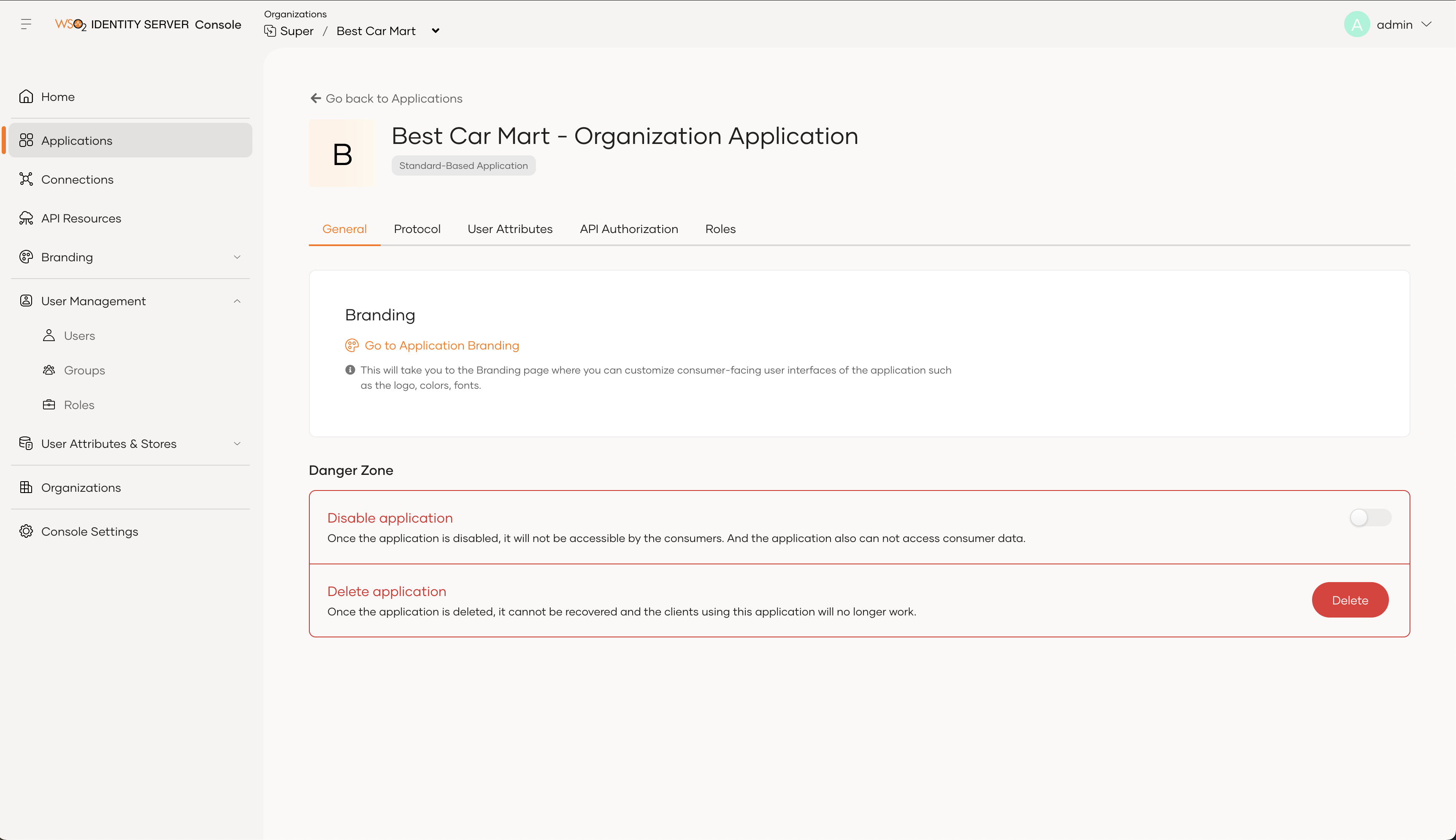 Organization Application Edit