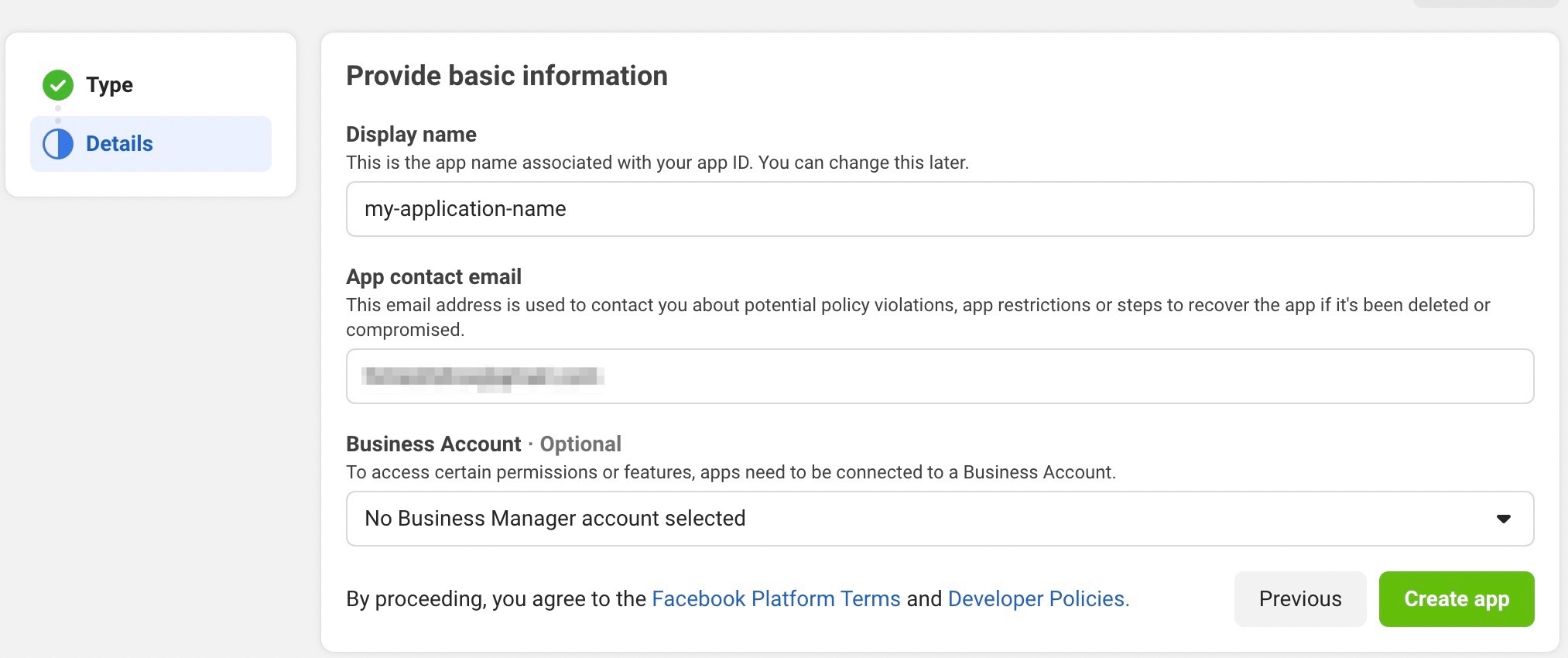Provide information to Facebook app