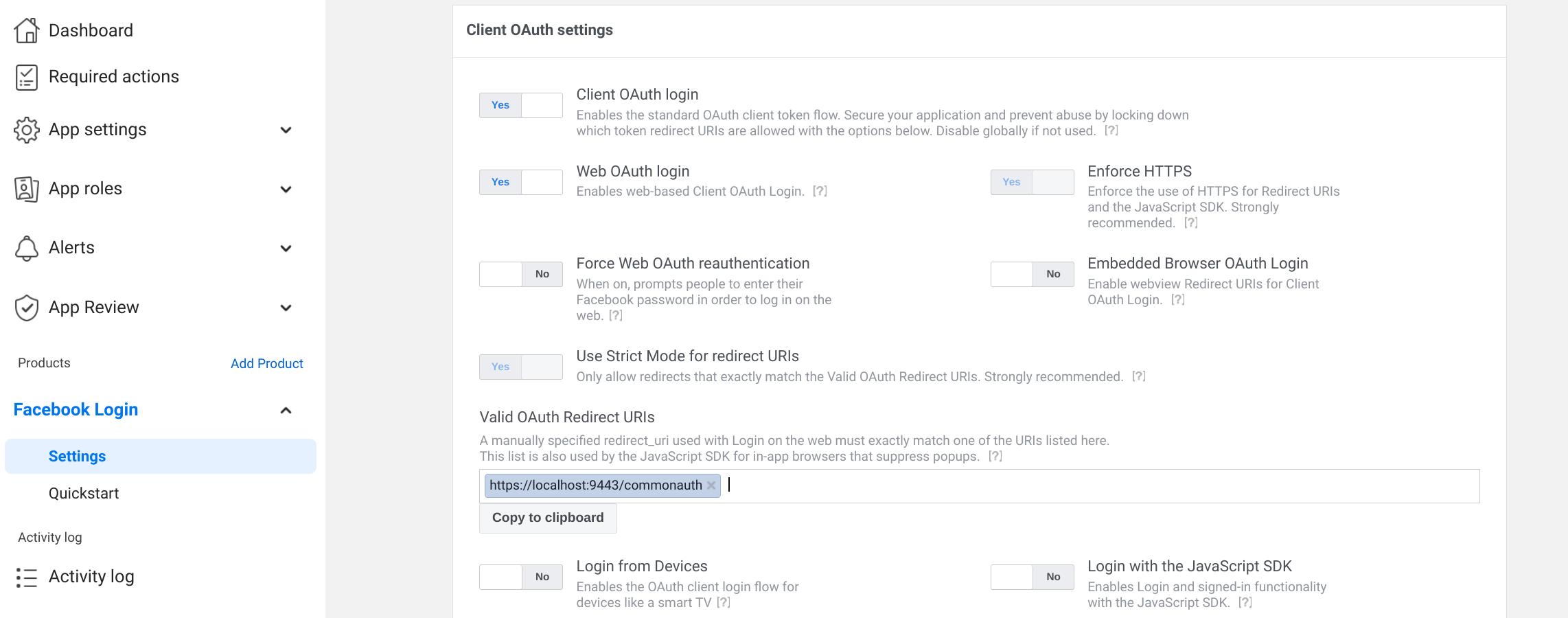 Add Facebook settings