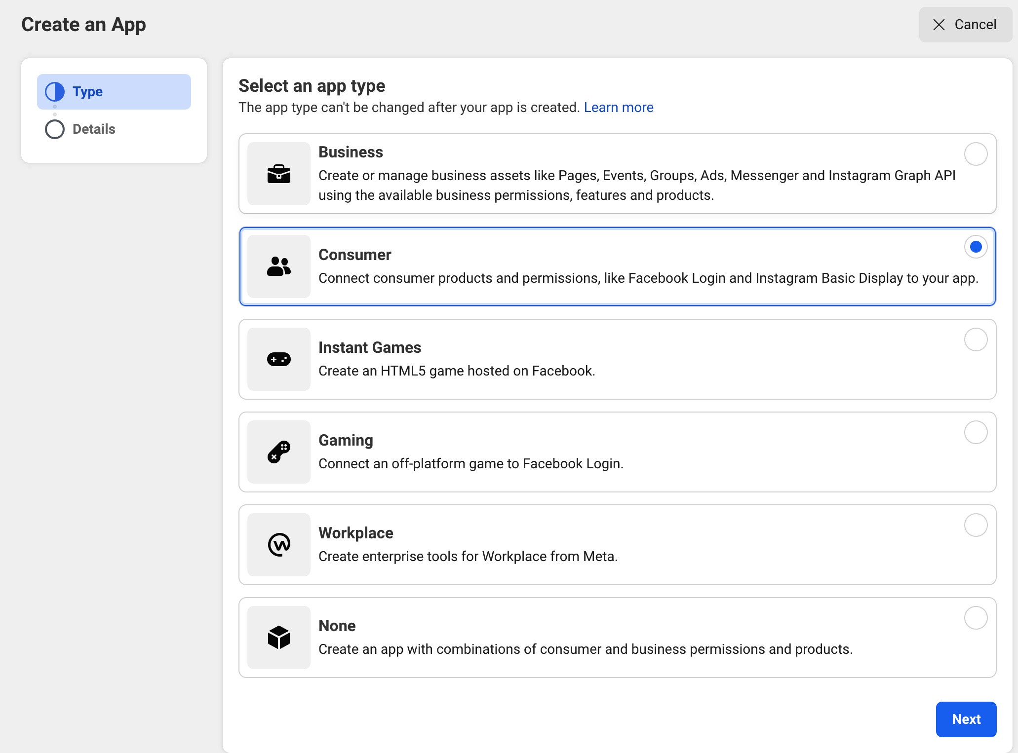 Create Facebook consumer app