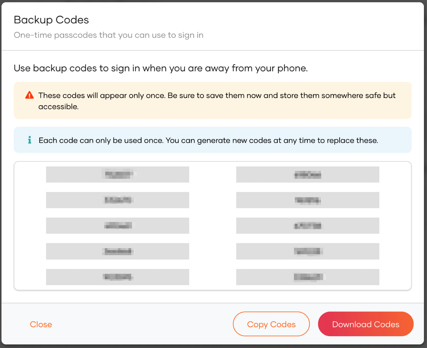 QR backup codes