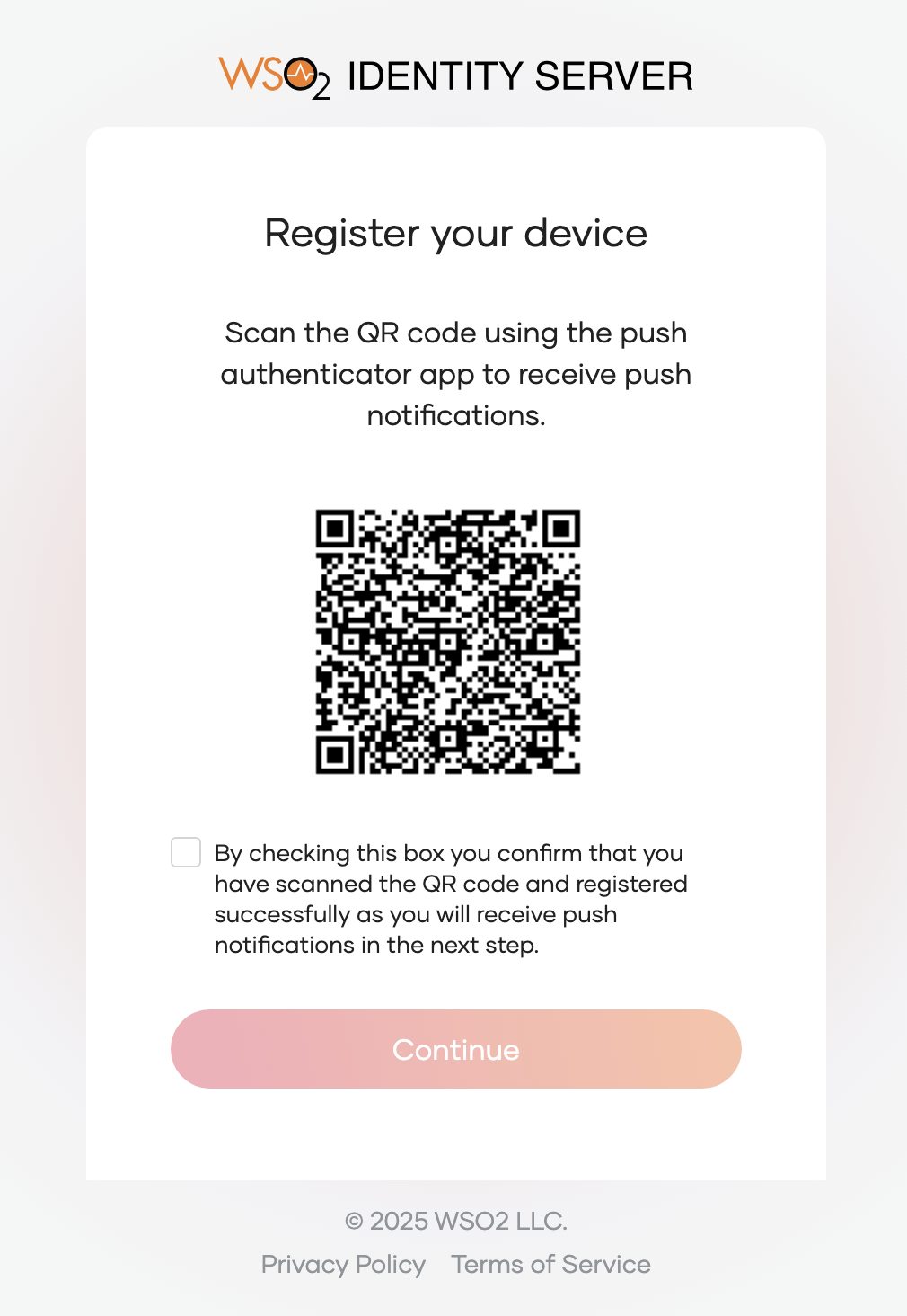 Push notification device enrollment page