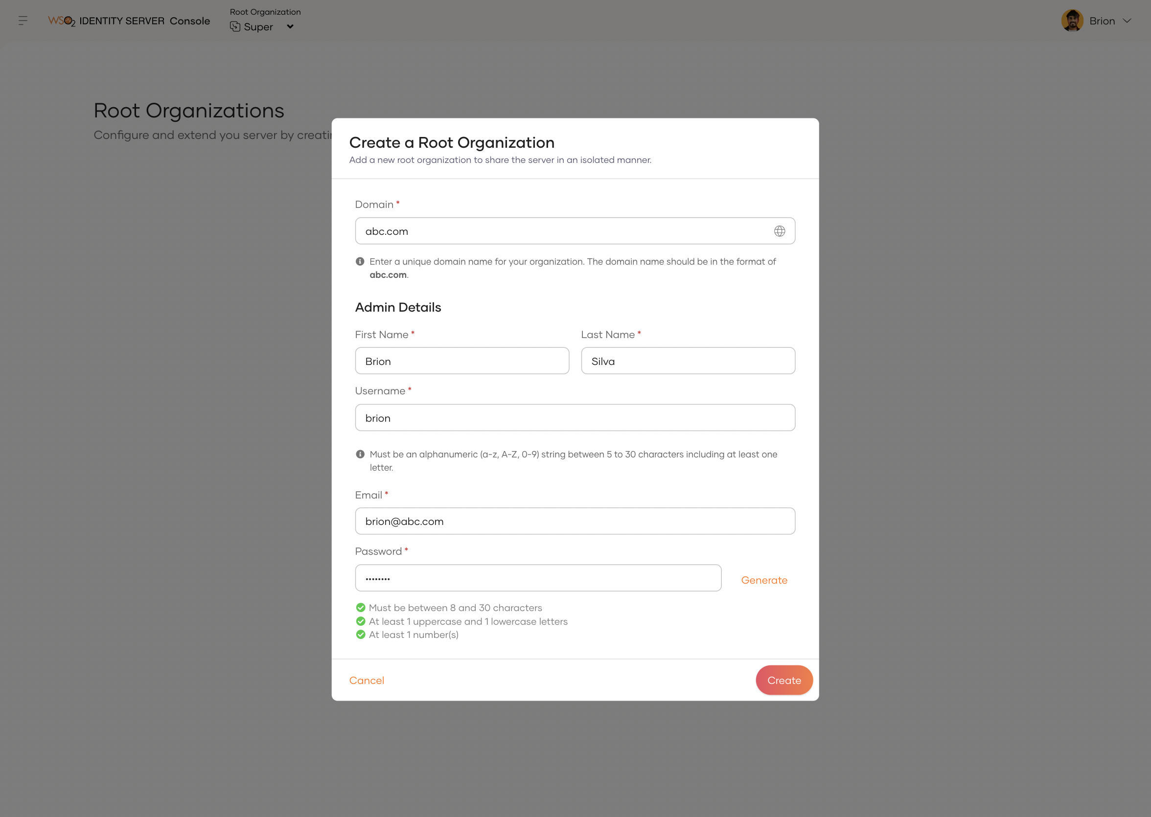 Create Root Organization