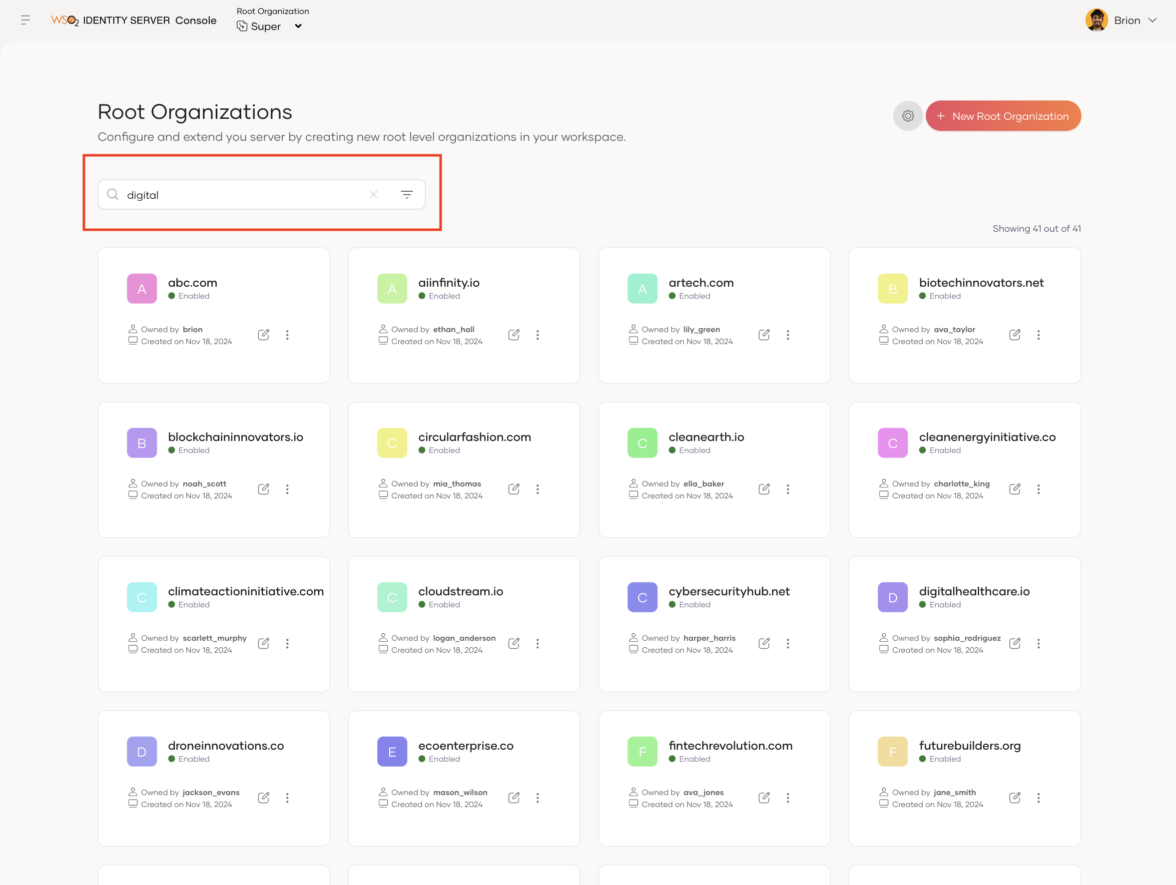 Root Organization Search