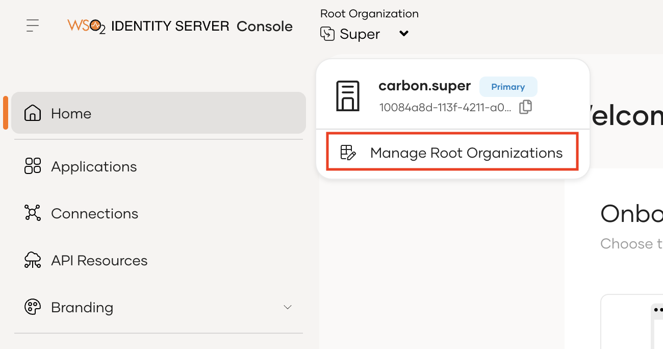 Root Organizations Dropdown