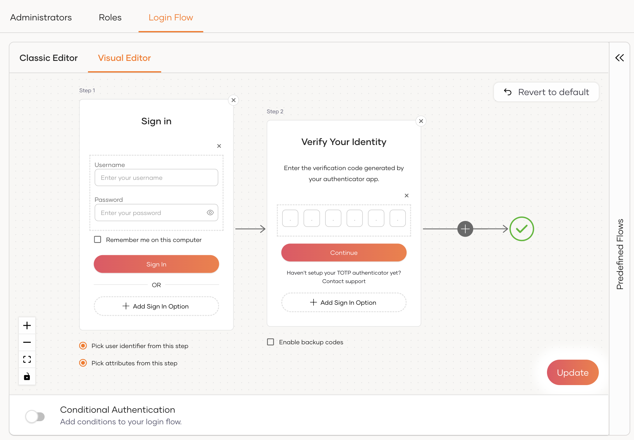 Configure the Console login flow using the Visual Editor