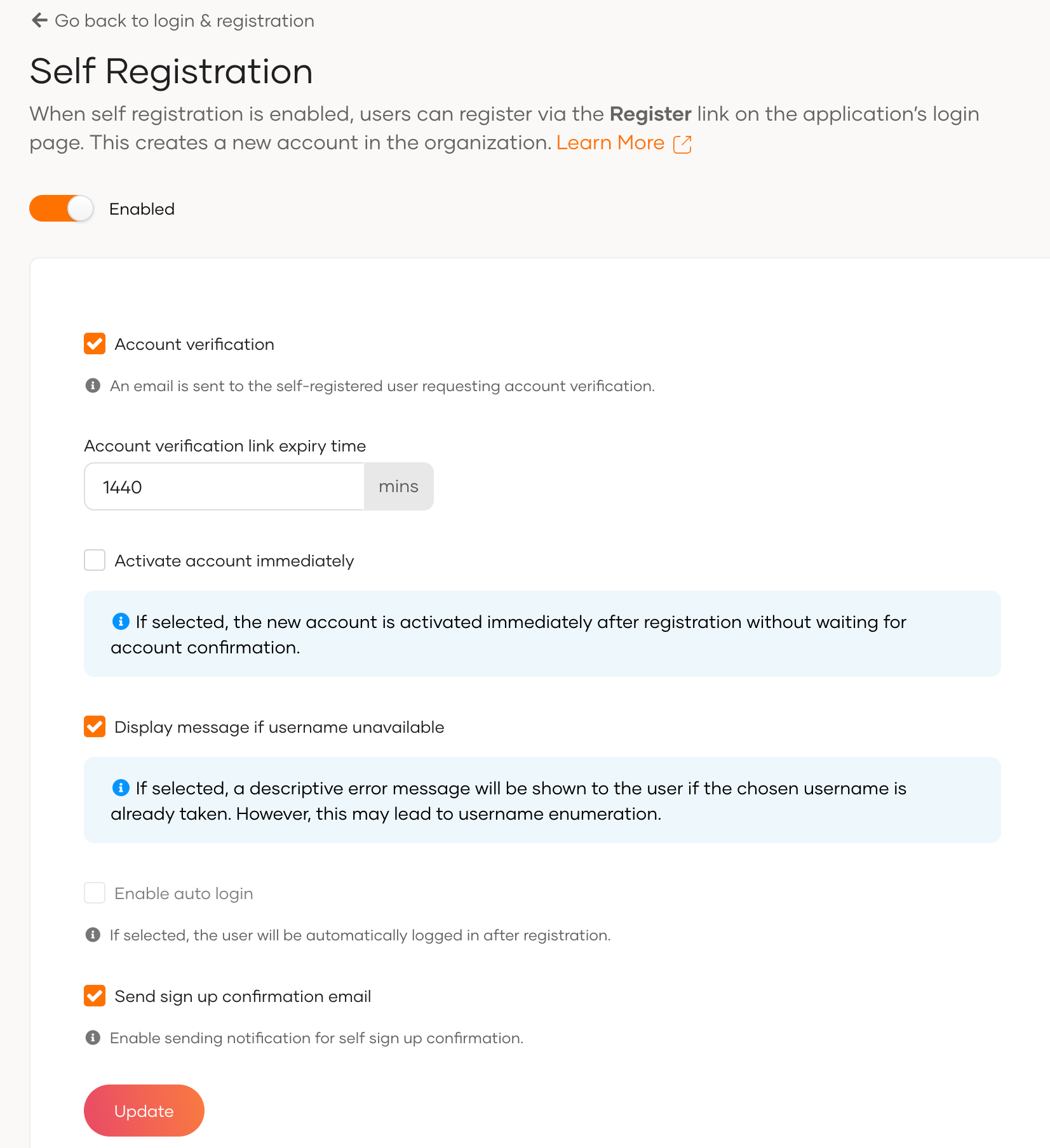 Configure self registration