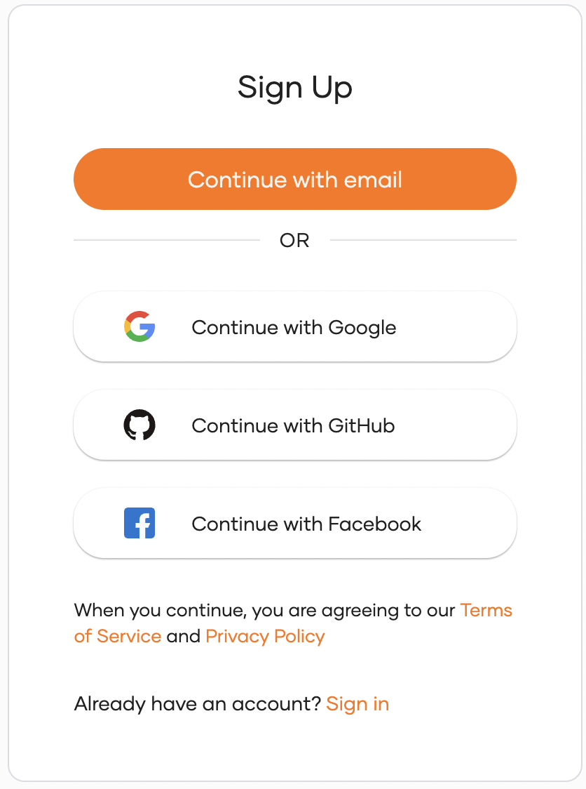 Self sign-up methods