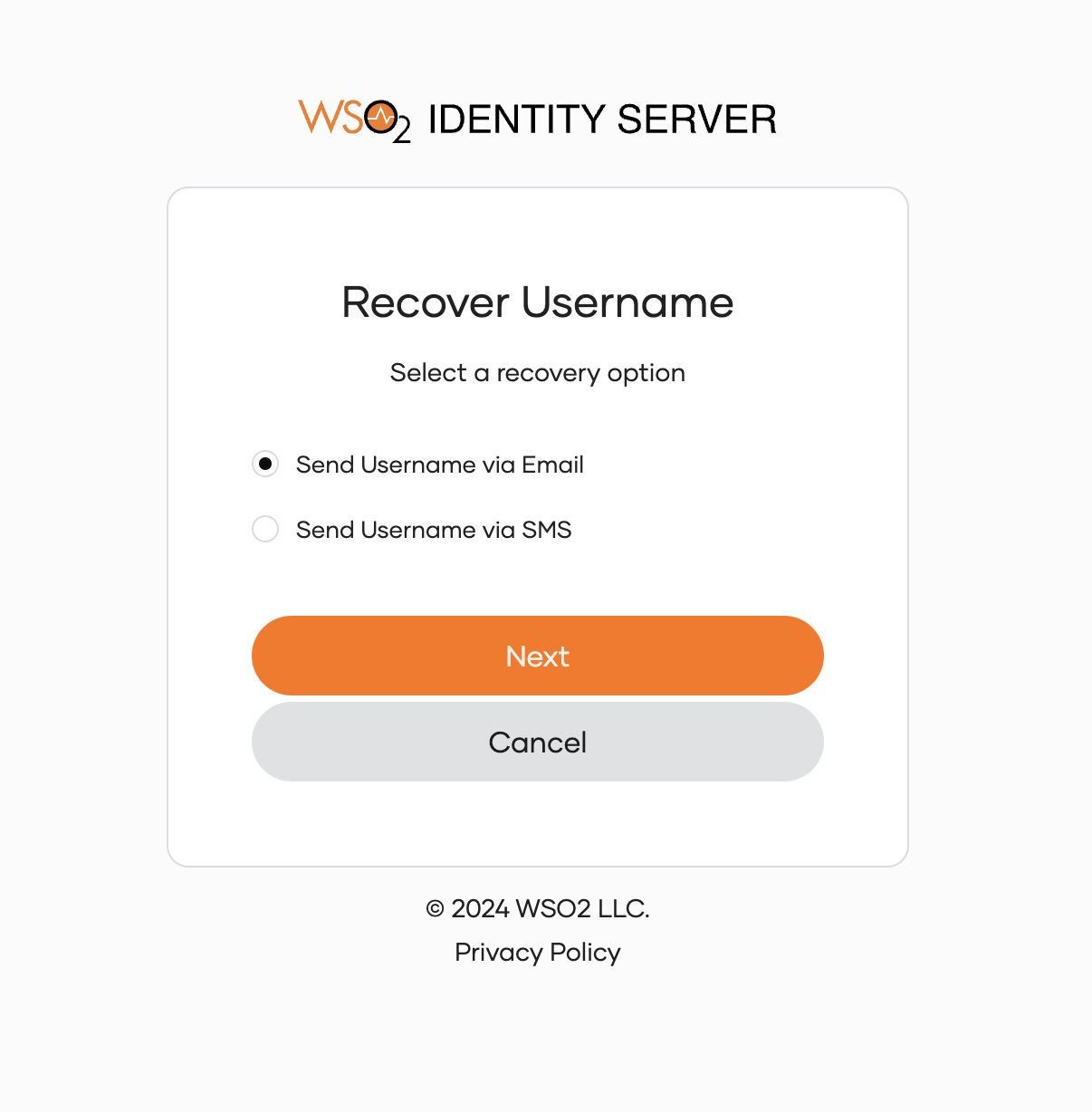 Username recovery channel selection