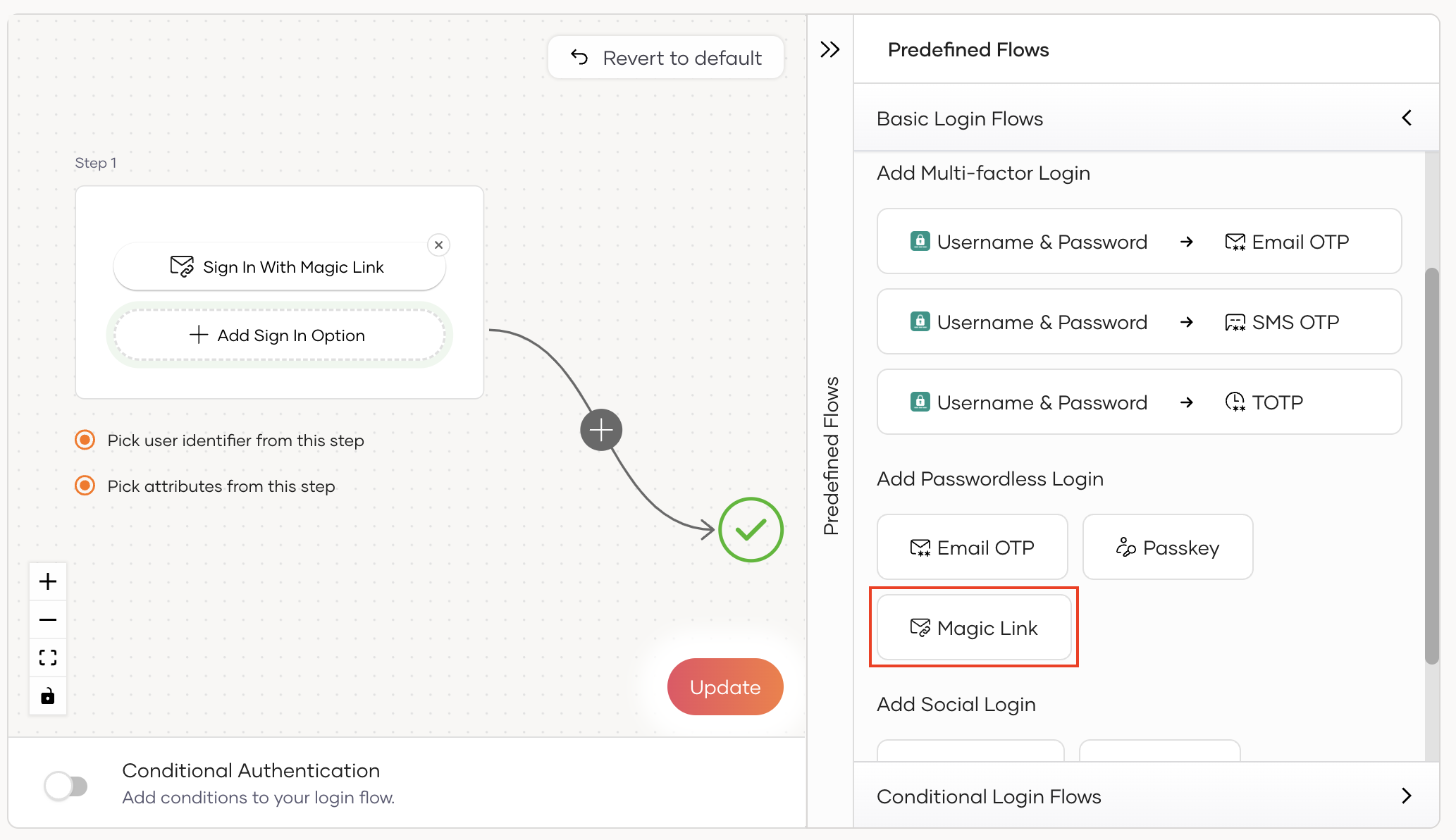 Configuring magic link login in WSO2 Identity Server using the Visual Editor