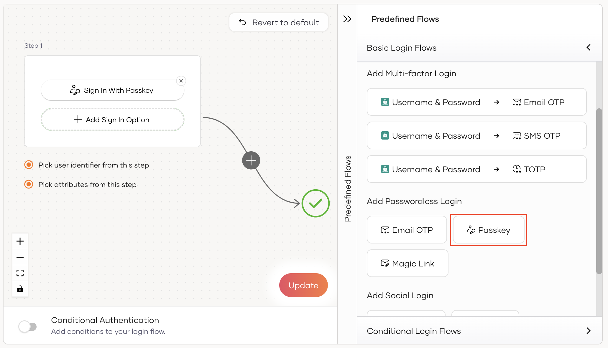 Configuring Passkey login in WSO2 Identity Server using the Visual Editor