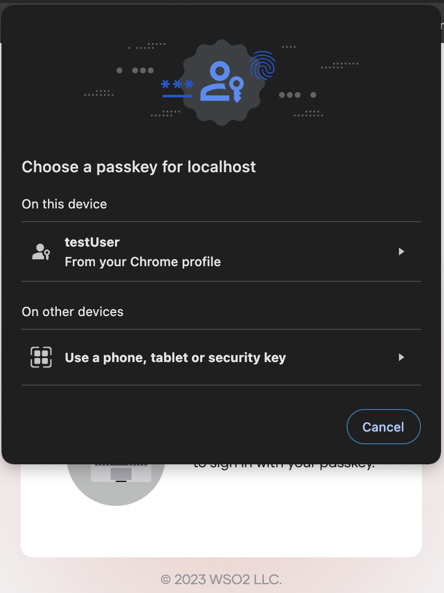 Sign In with passkey browser prompt WSO2 Identity Server