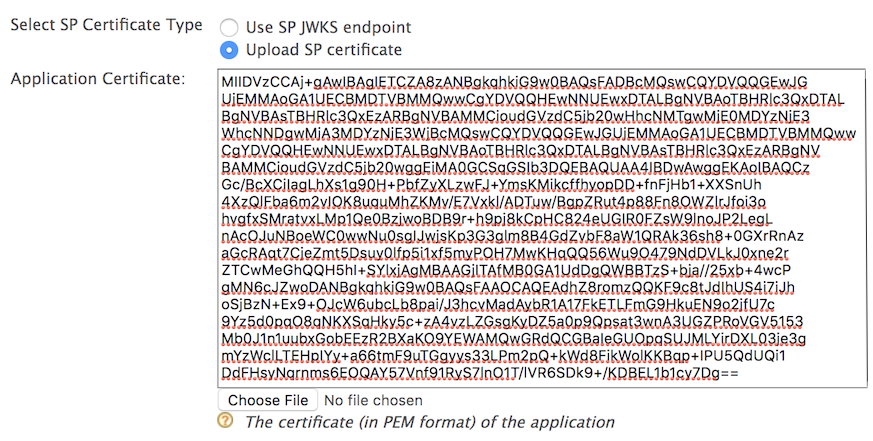 Upload SP certificate