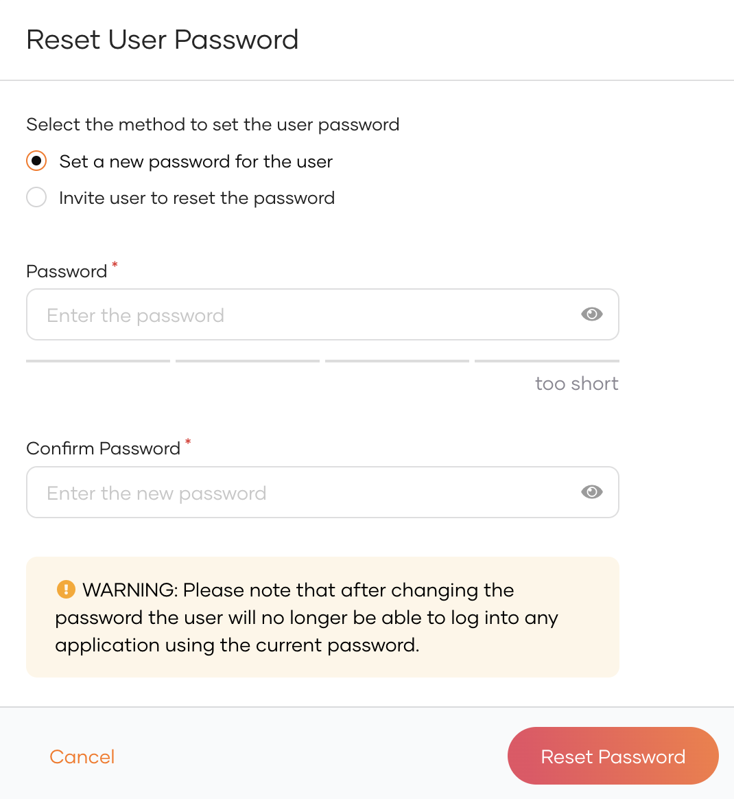 Reset password