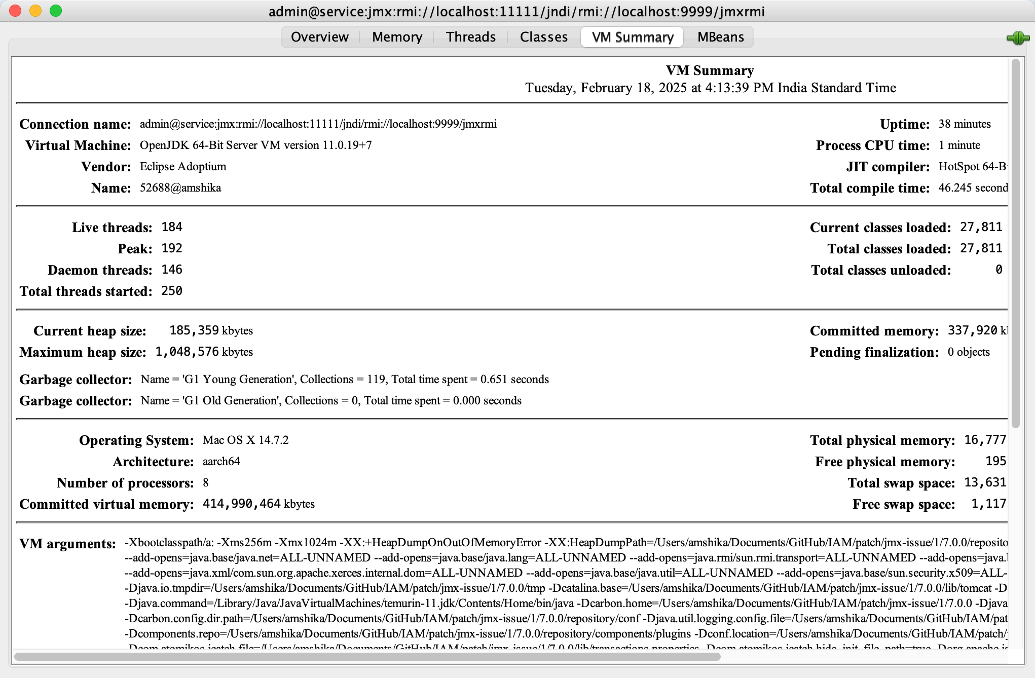Jconsole VM tab