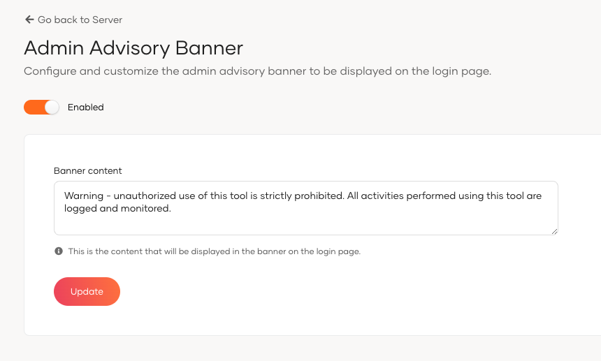 Admin Advisory Banner Config