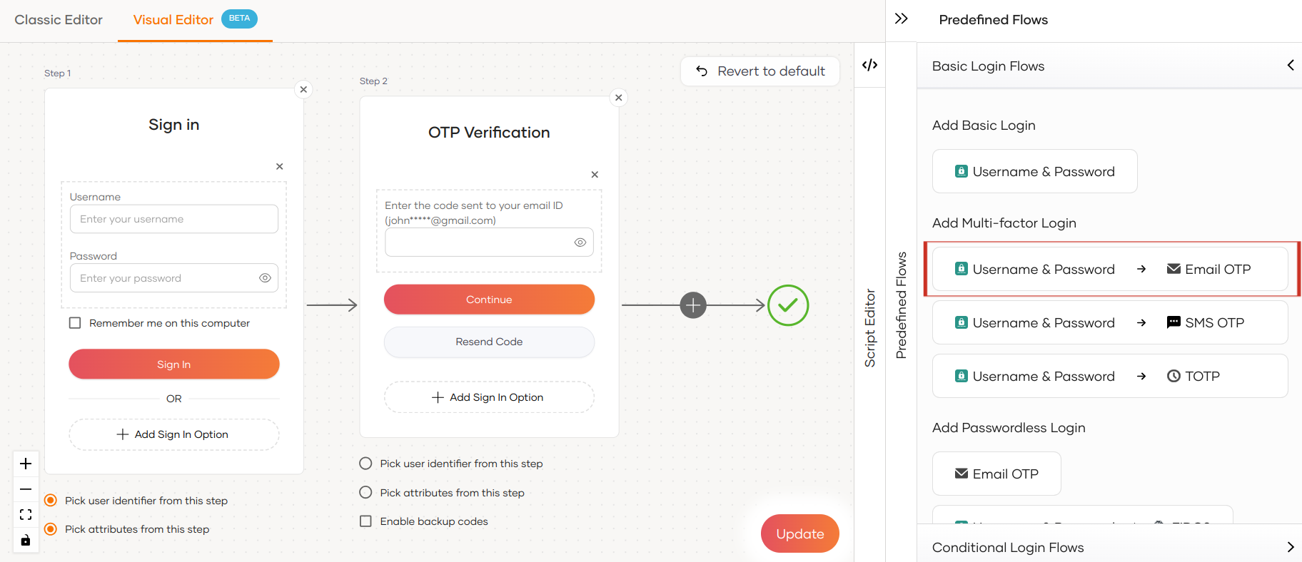 Configuring Email OTP authenticator in WSO2 Identity Server using the visual editor