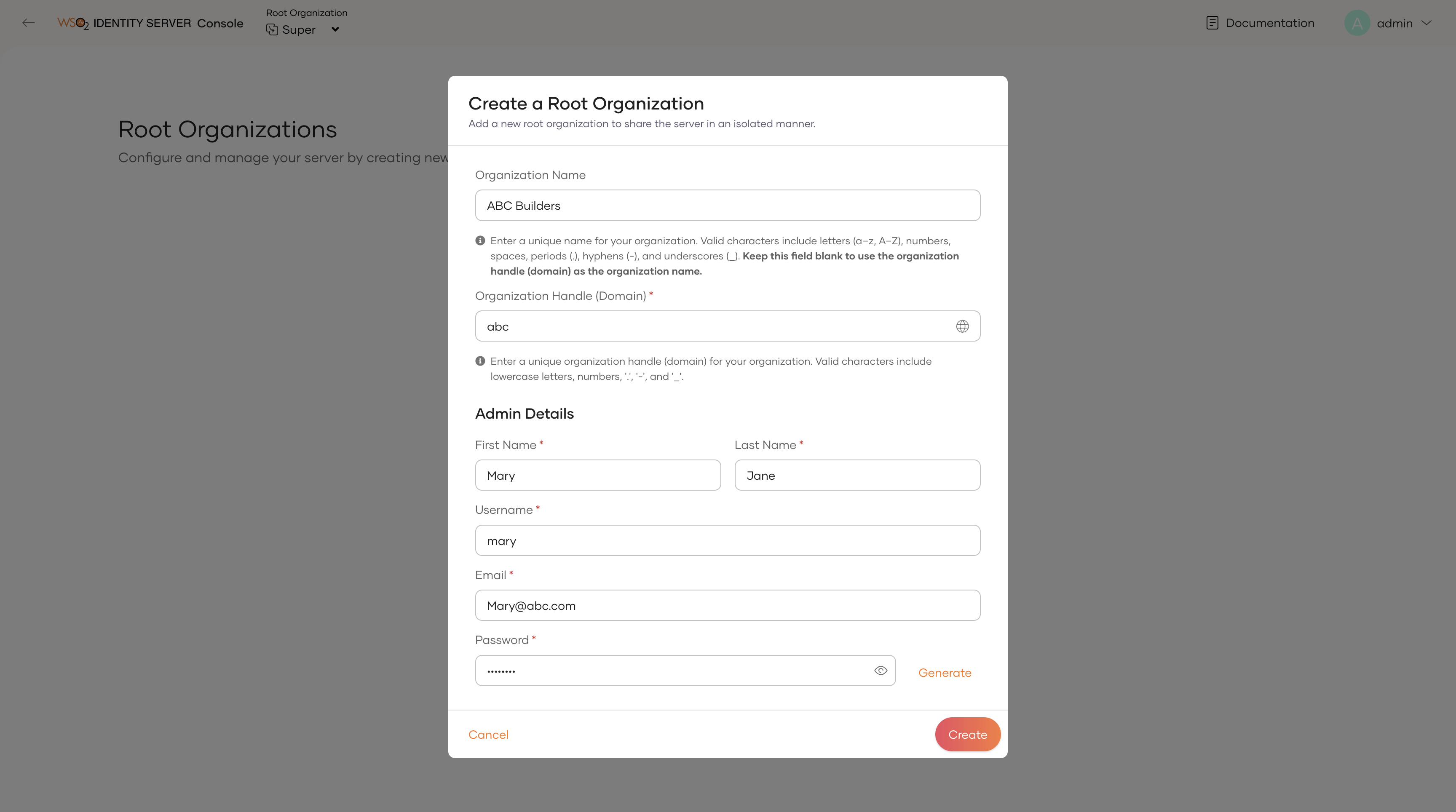 Create Root Organization