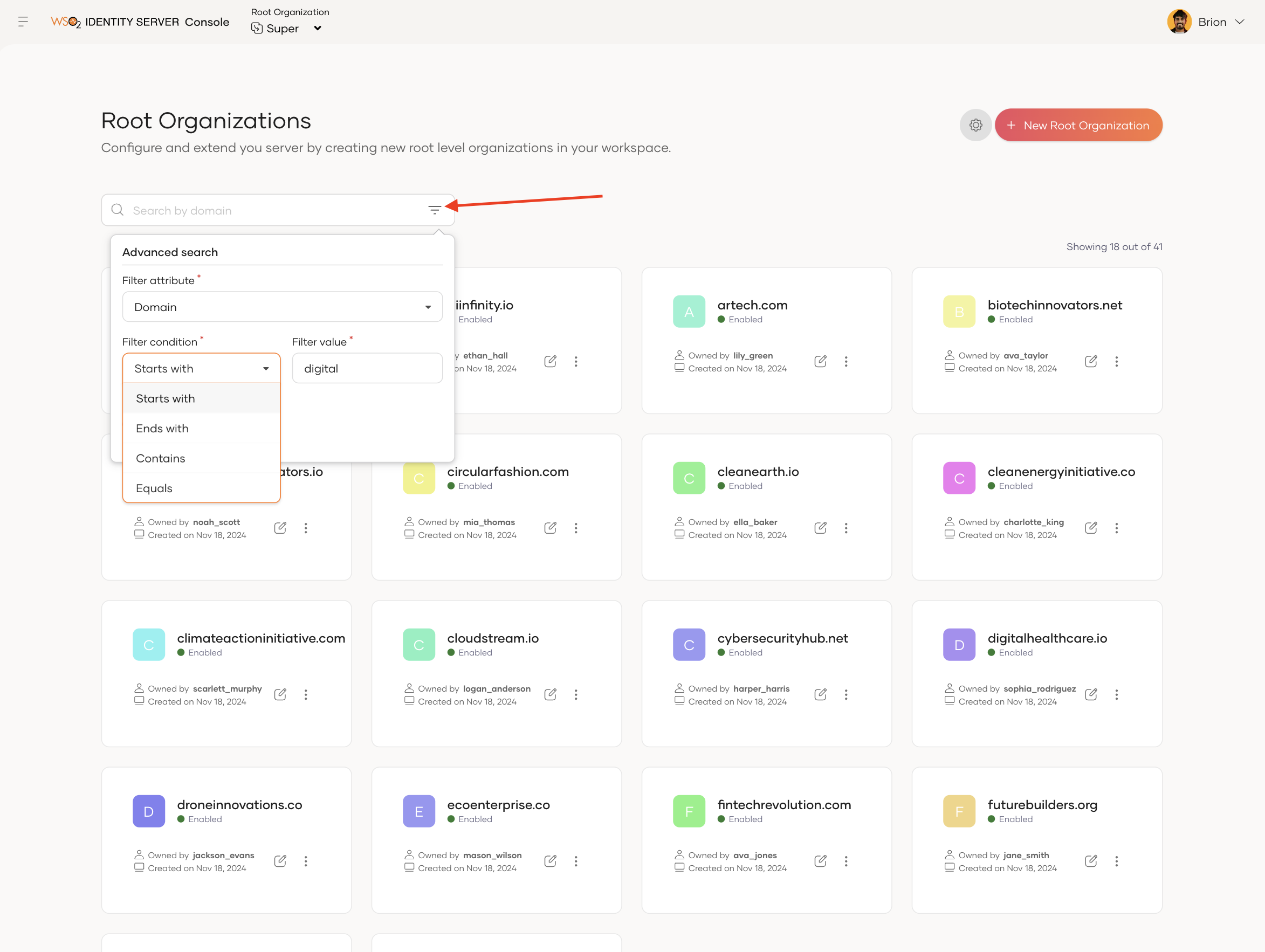 Root Organization Advanced Search