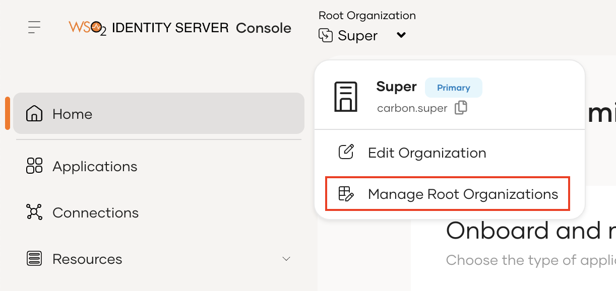 Root Organizations Dropdown