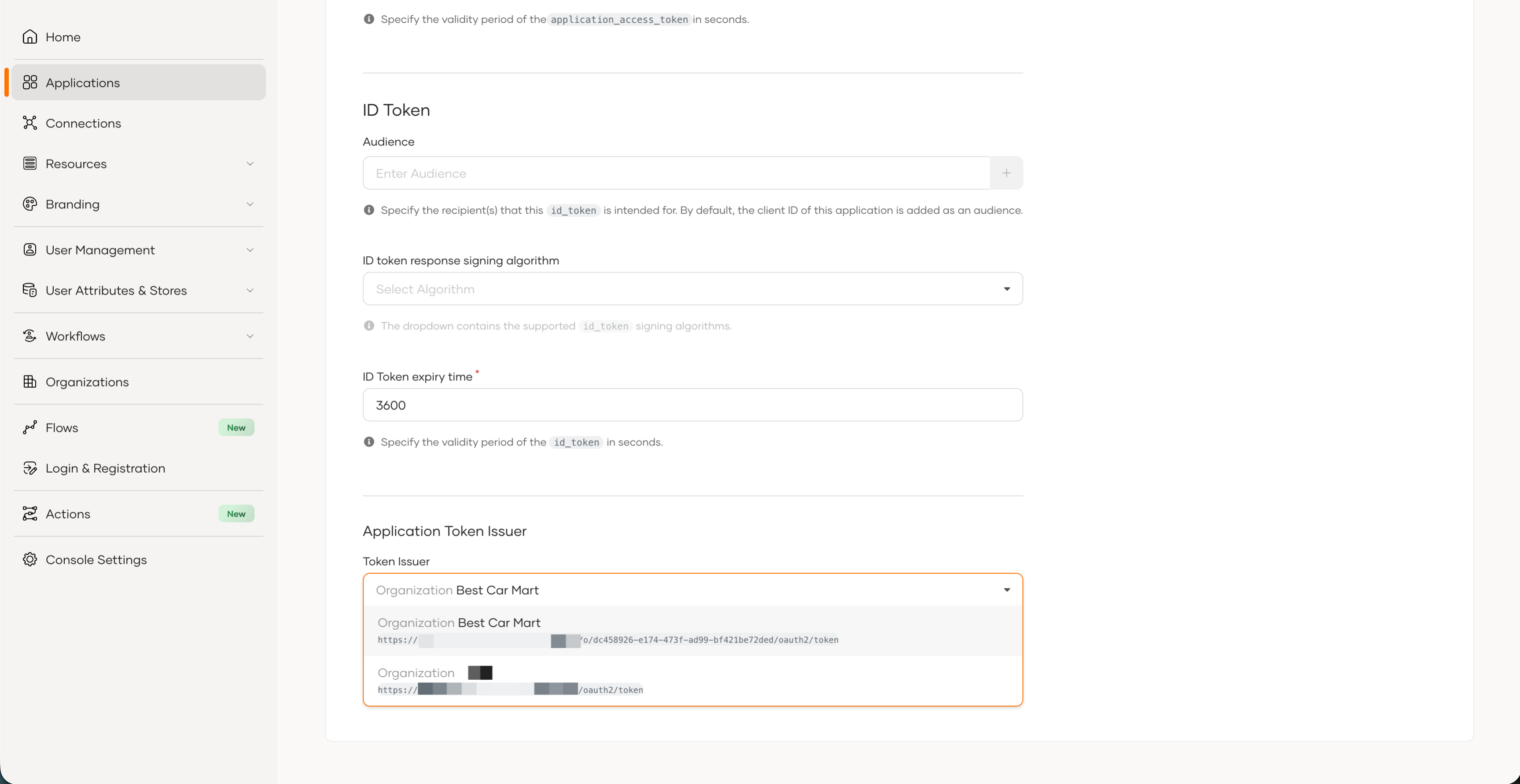 Organization Application Editing with Issuer