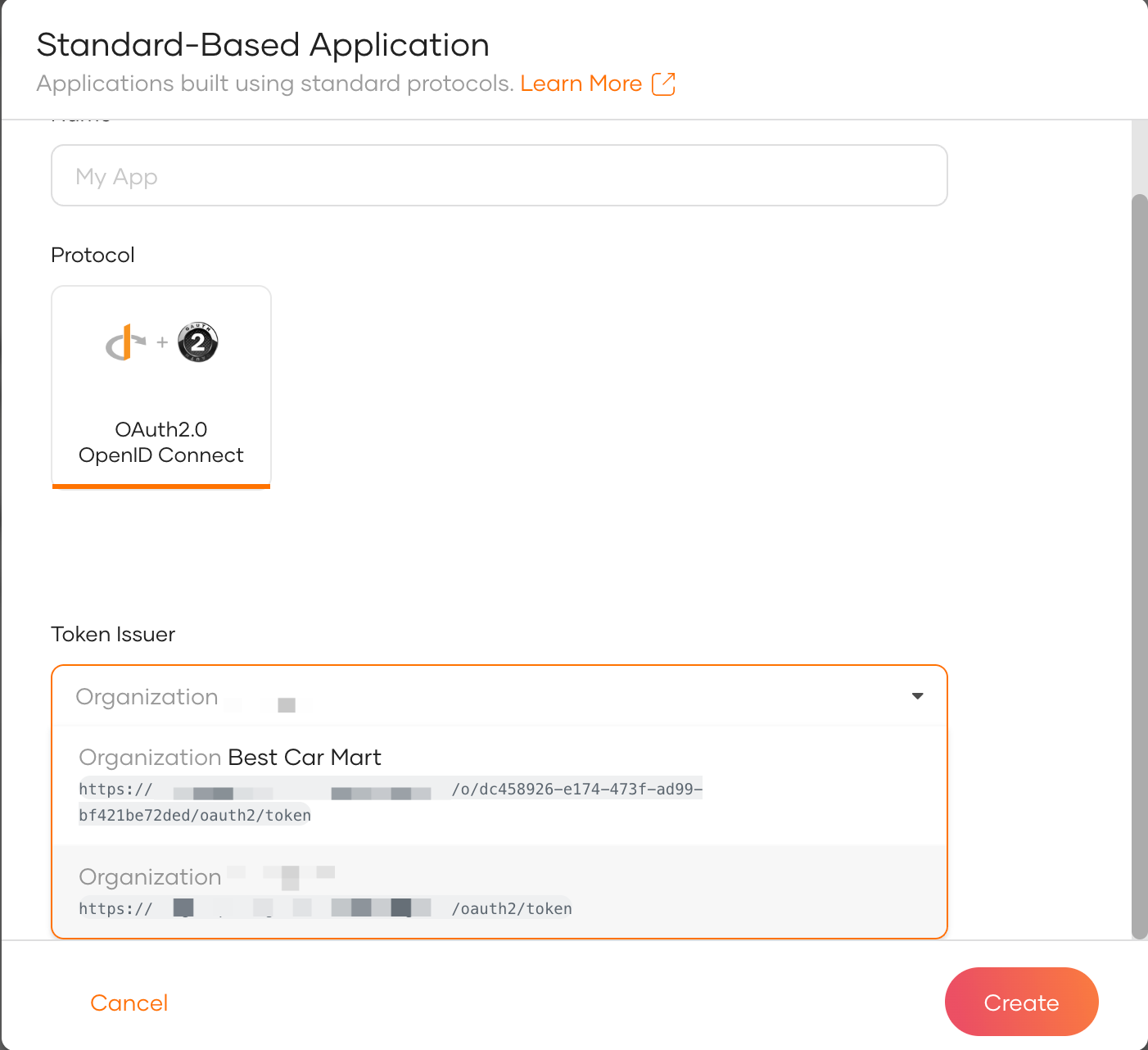 Organization Application Creation with Issuer