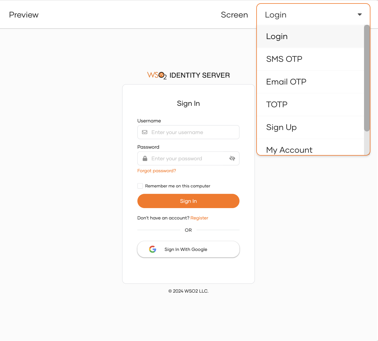 WSO2 Identity Server Console - Branding Preview