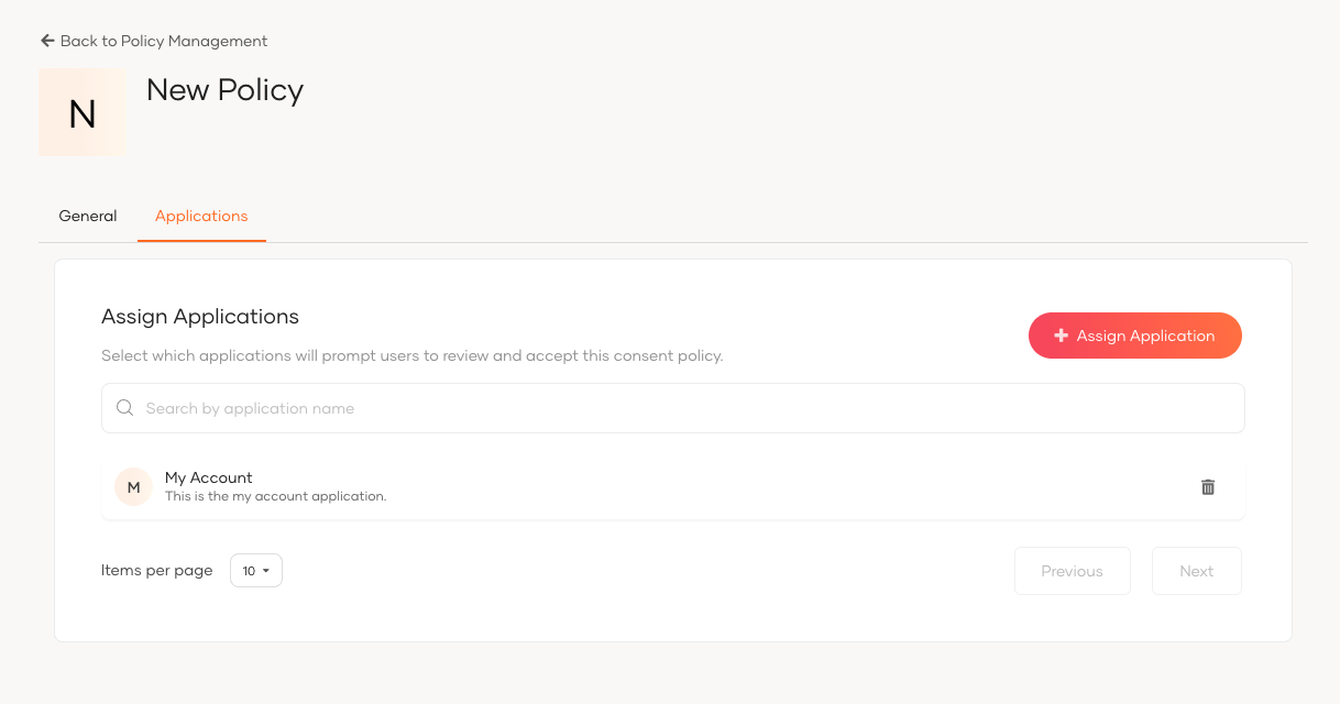Applications tab - Assign Applications