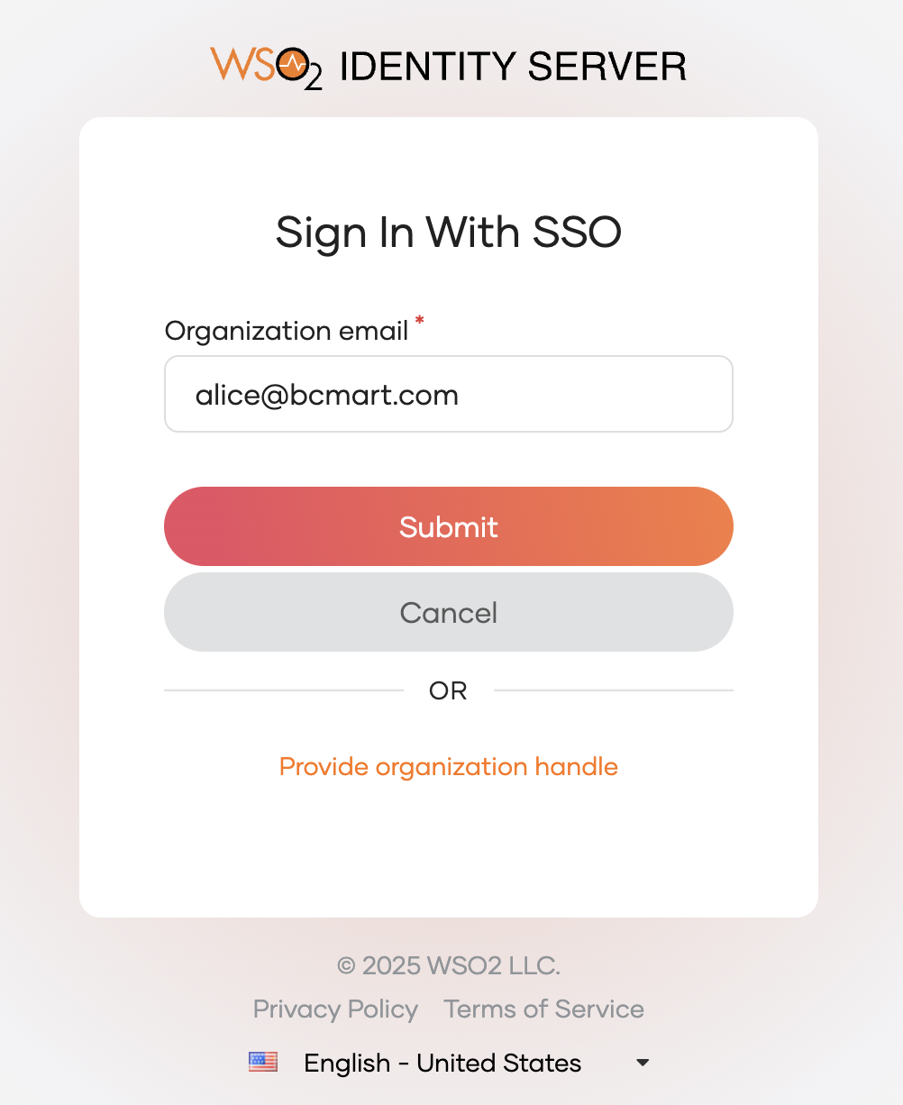 Email input for Single Sign-On (SSO) login