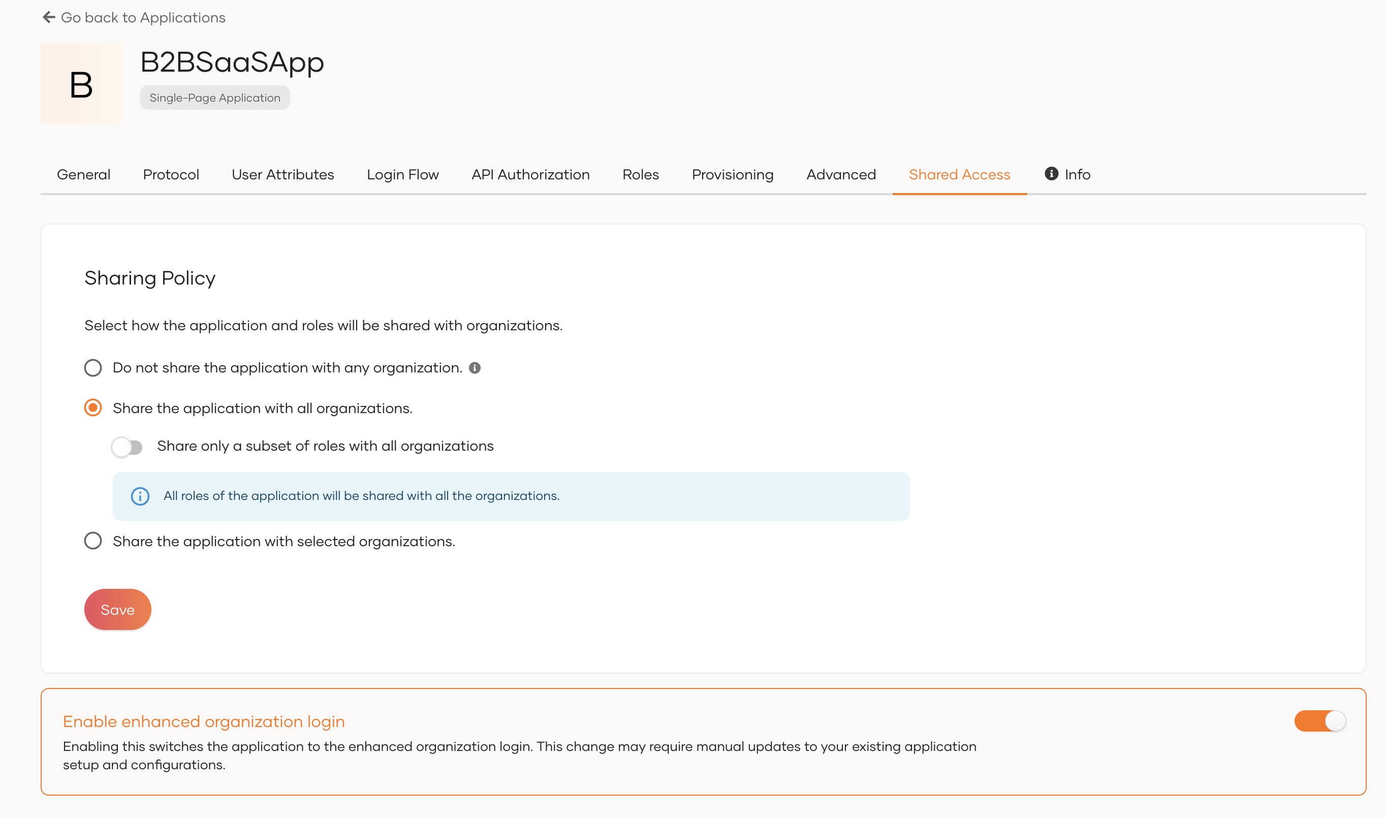 Enhanced Organization Authentication toggle